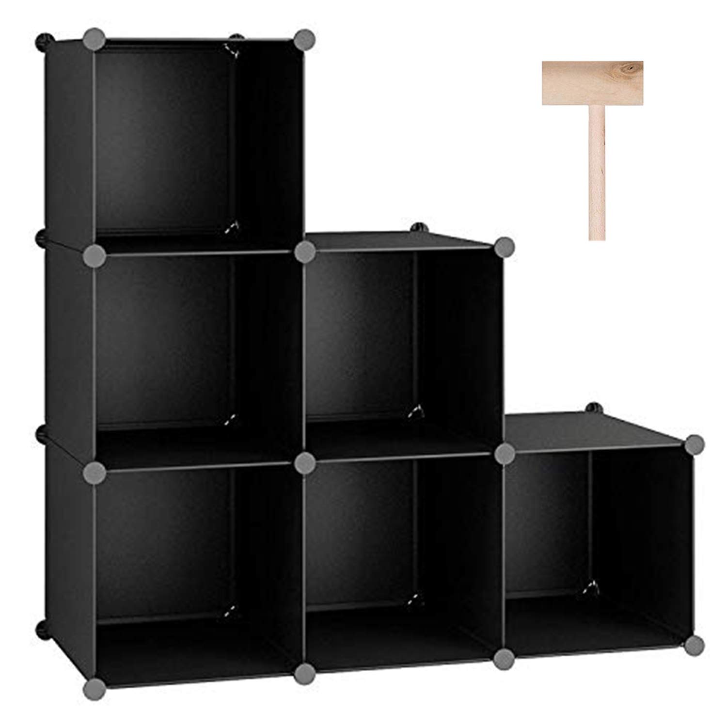 C&AHOME 6-Cube Storage Organizer | Stackable Plastic Shelves for Closet, Wardrobe & Home Organization | DIY Modular Bookshelf for Clothes, Toys & Books | Black Storage Cubes for Bedroom, Office & Kids Room