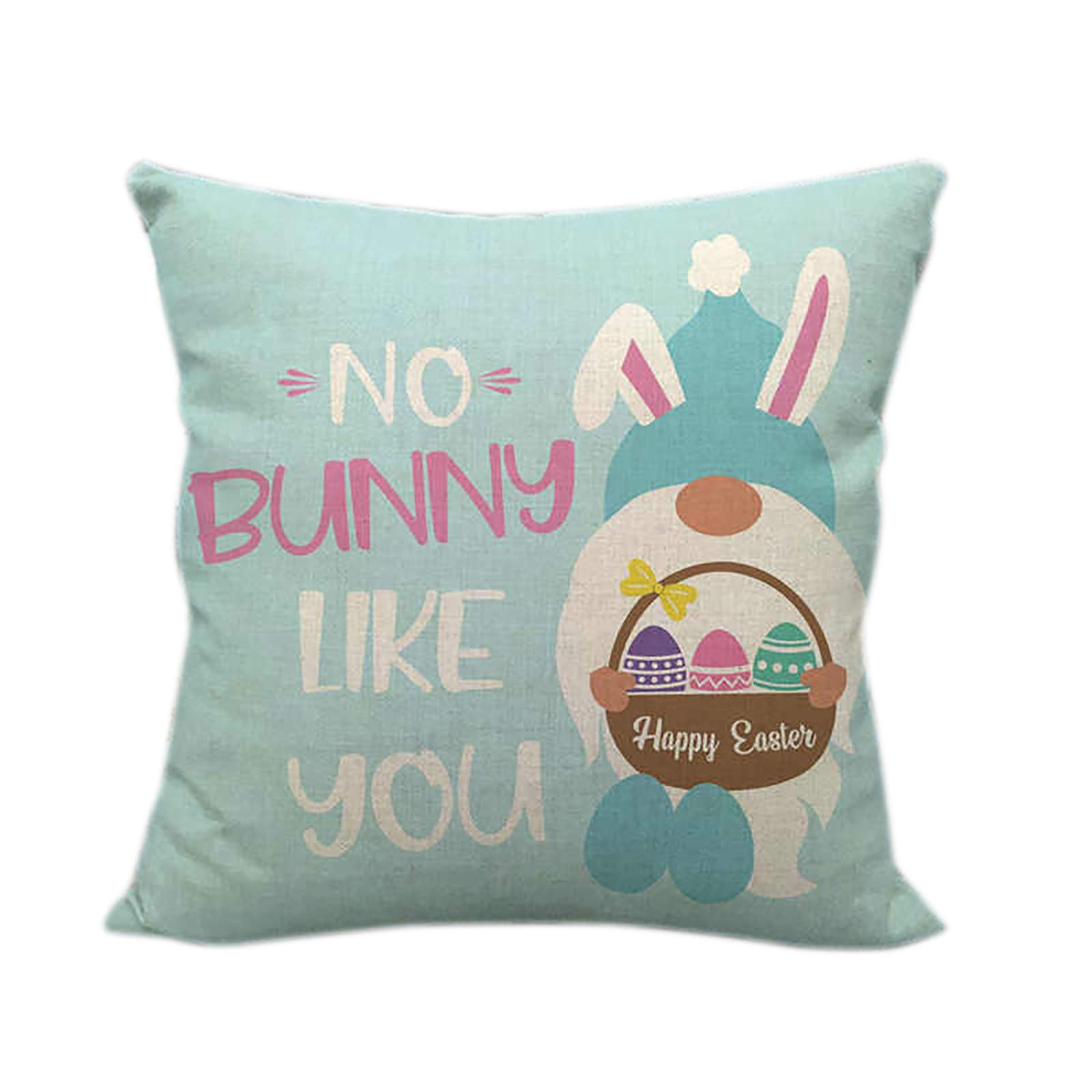 YXWLLN Linen Rabbit Print Easter Gnome Pillow Cover - Decorative Sofa Cushion Case for Spring Home Decor, Easter Party & Cozy Living Room Accent