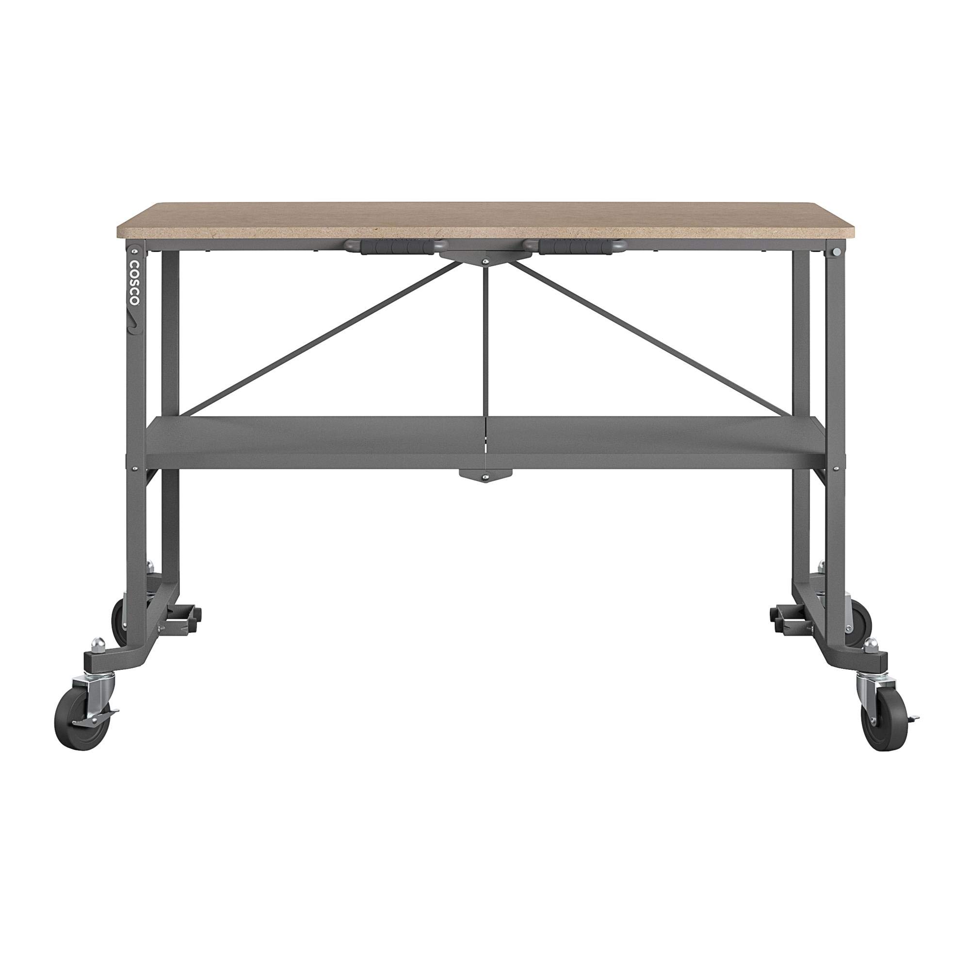 COSCO SmartFold Portable Workbench - Heavy Duty Folding Utility Table with Locking Casters, 600 lb Weight Capacity & Durable MDF Top | Perfect for Garage, Workshop, DIY Projects & Job Sites