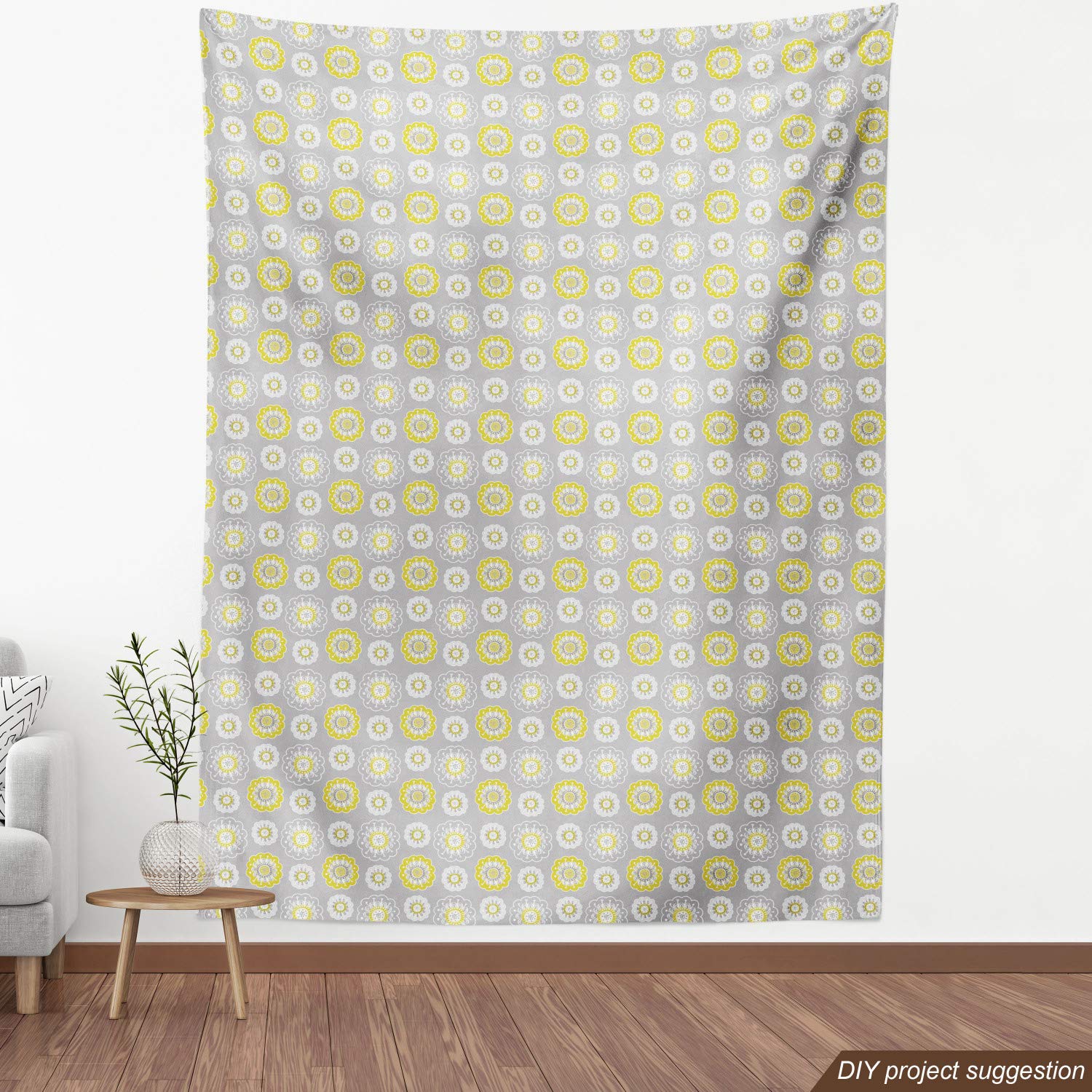 Ambesonne Floral Fabric - Grey & Yellow Upholstery Material for Home Decor