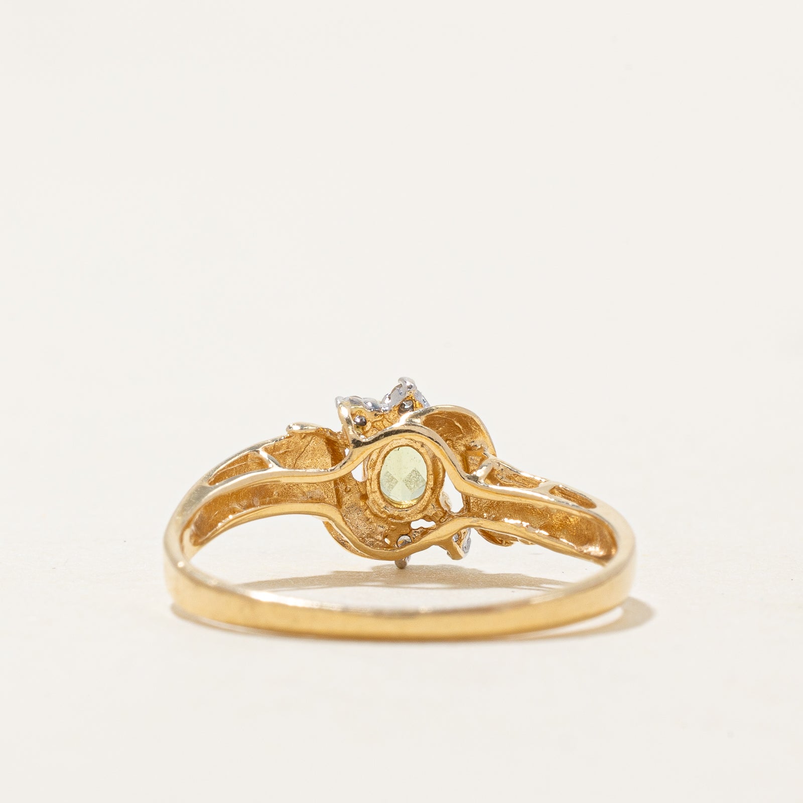 Peridot & Diamond Bypass Ring - 0.20ct Peridot & 0.03ctw Diamonds - Size 6.75 - Elegant Green Gemstone Jewelry for Women - Perfect for Engagement, Anniversary & Special Occasions