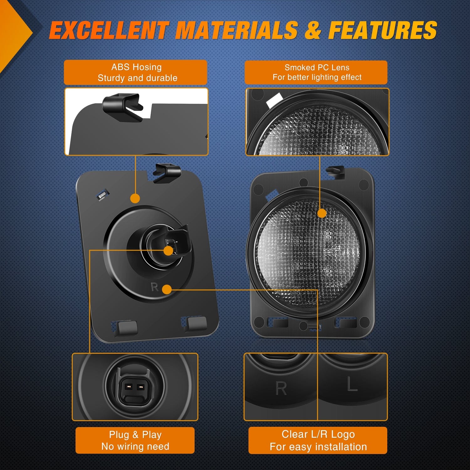 2007-2017 Jeep Wrangler JK & JKU Smoked Lens Amber LED Side Marker Lights - Off-Road & Night Driving Safety Upgrade