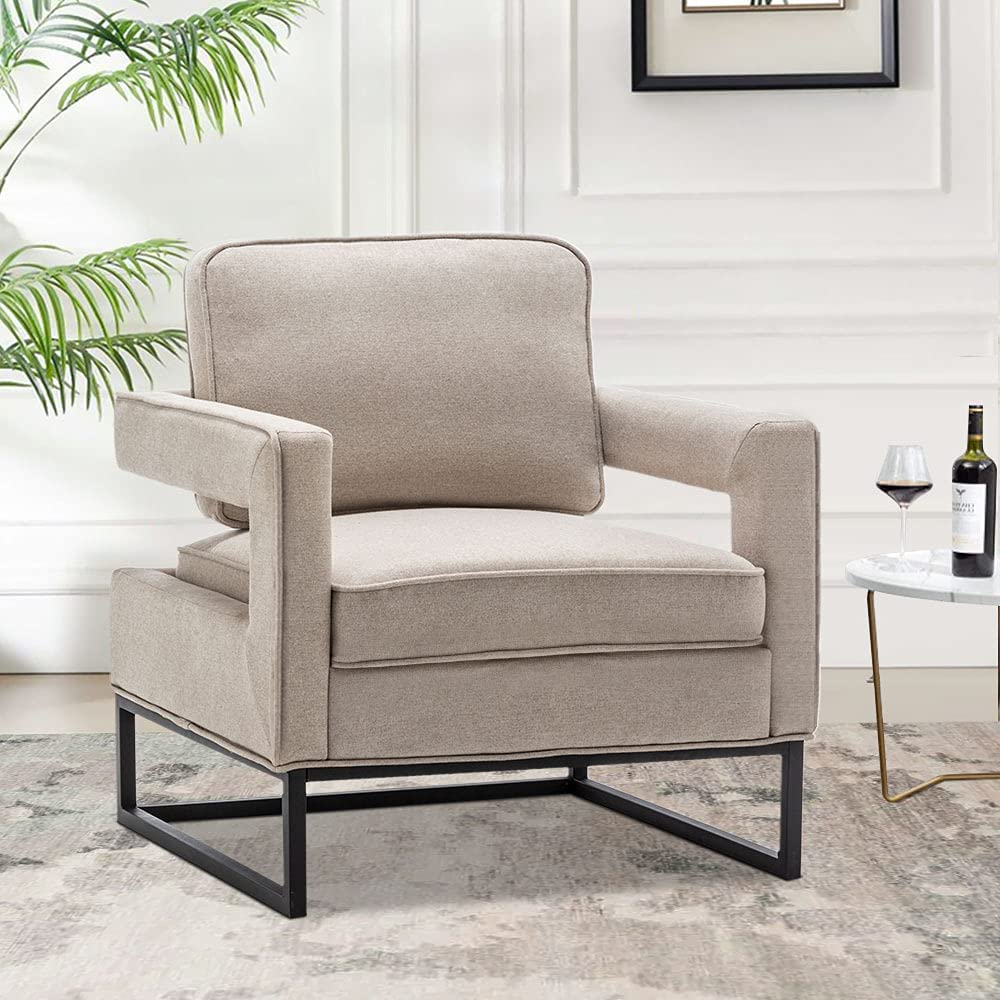 Andeworld Mid Century Modern Accent Chair - Upholstered Armchair for Living Room, Bedroom & Apartment - Comfortable Lounge Chair for Reading & Relaxing - Beige Fabric Sofa Chair - Perfect for Small Spaces & Home Decor