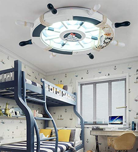 Nautical 8-Bulb LED Flush Mount Ceiling Light with Wood Shade - Modern Flushmount Lighting for Boys Room, Kids Bedroom & Kindergarten - White | Perfect for Coastal, Nautical or Children's Themed Decor