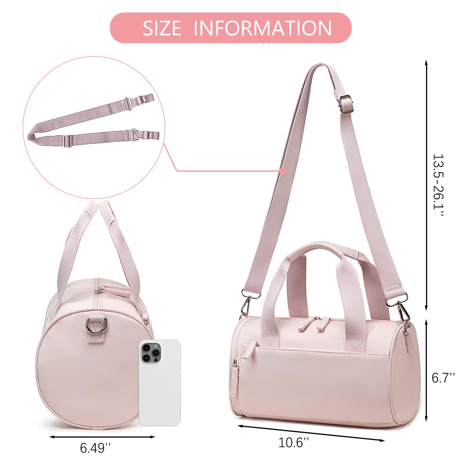 BTOOP 10'' Mini Gym Bag for Women & Girls - Cute Small Duffle Bag for Workout, Sports, Dance, Fitness & Yoga - Lightweight & Water-Resistant (Pink) | Perfect for Gym, Travel & School Essentials