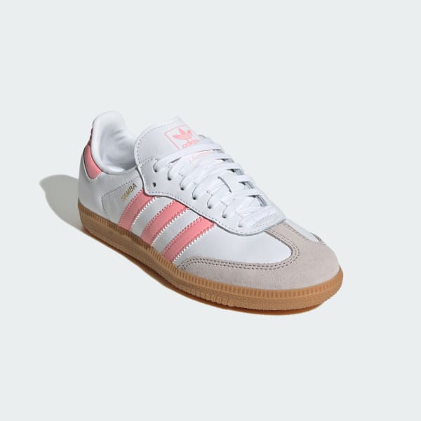 Adidas Kids' Samba OG Sneakers - White & Coral Pink | Classic Soccer-Inspired Shoes for Boys & Girls | Perfect for School, Sports & Casual Wear