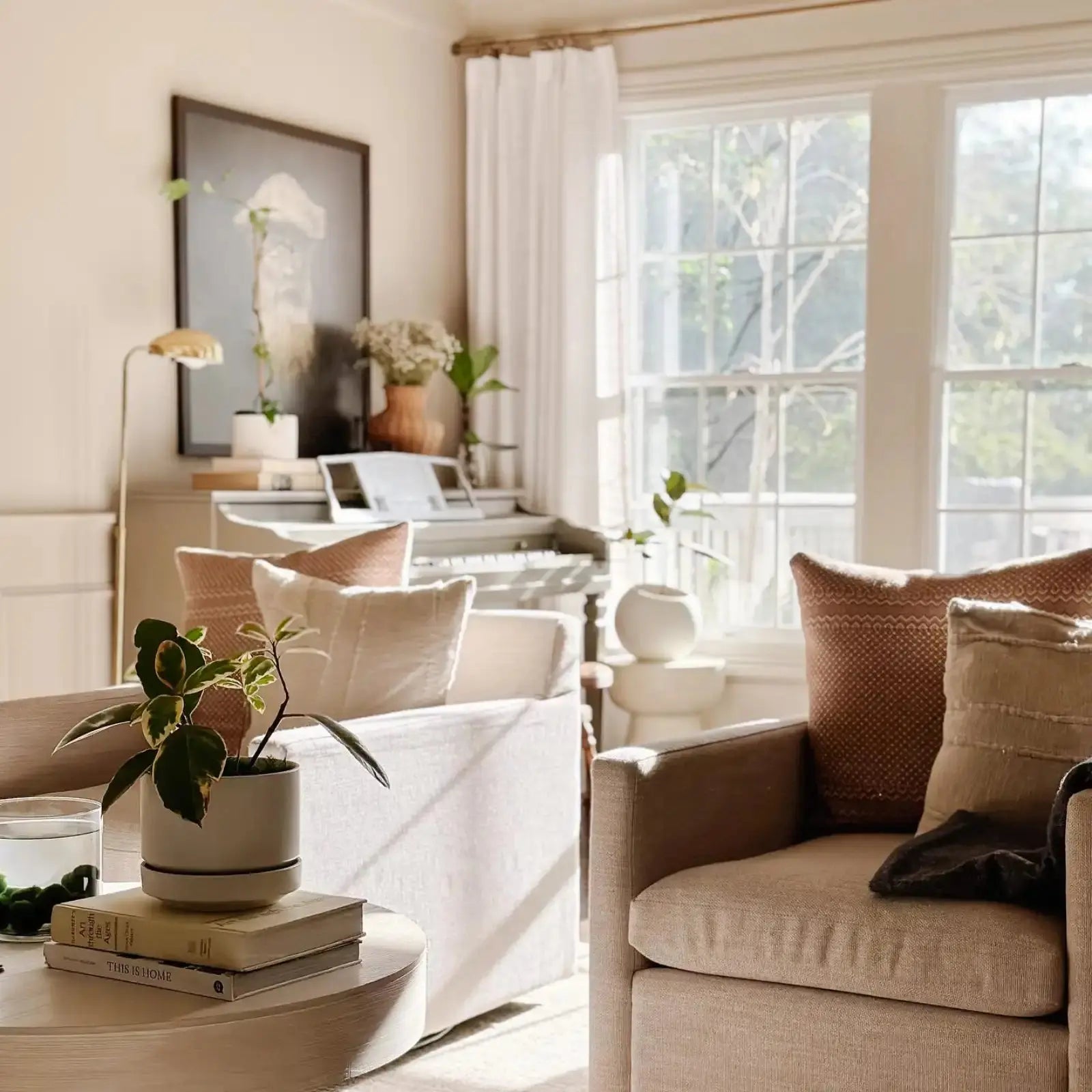 Liz Linen Pinch Pleat Drapery Curtains - Unlined Beige & White Window Treatments for Living Room & Bedroom Decor