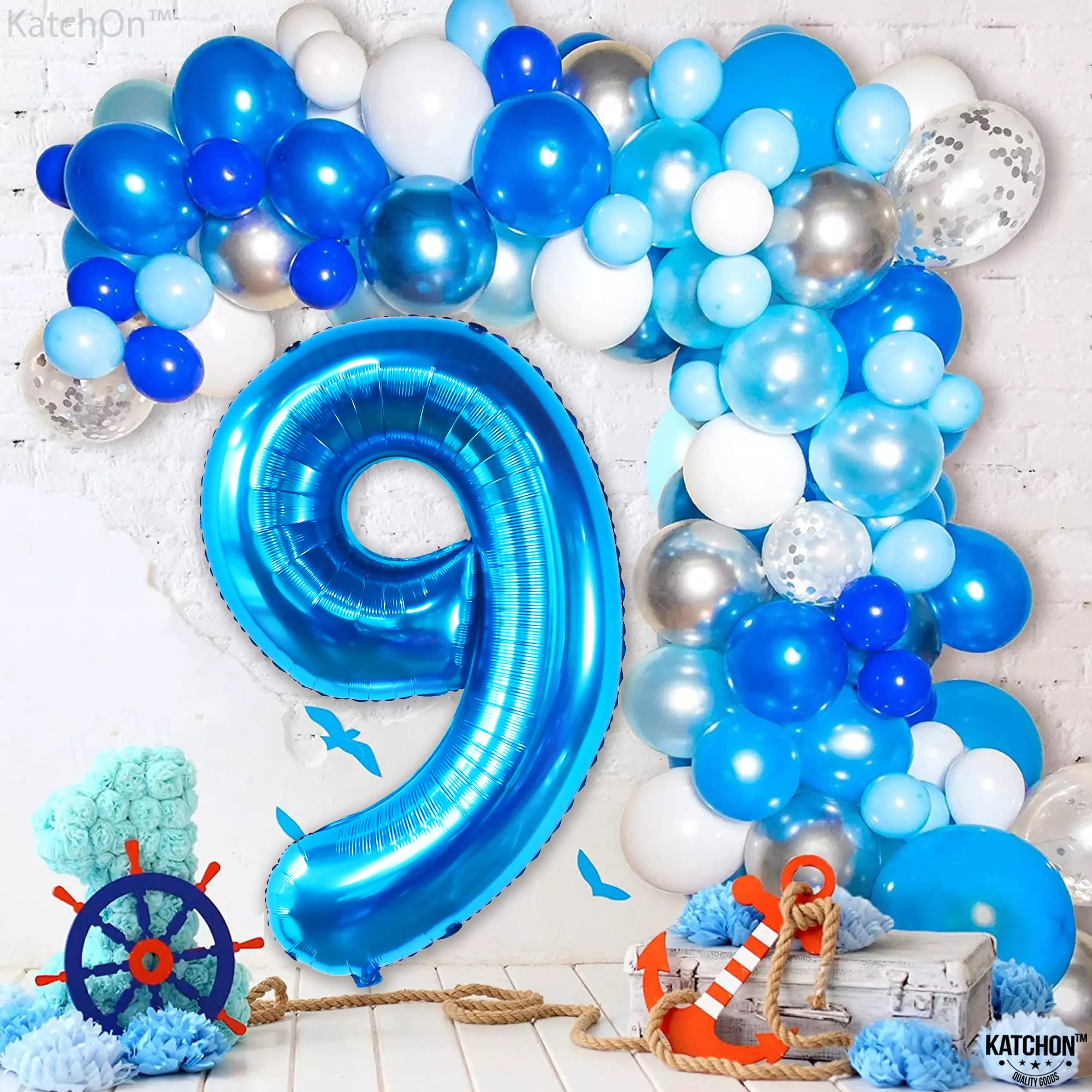 KatchOn Giant Blue Number 9 Balloon - 40 Inch Large Foil Balloon for 9th Birthday Party Decorations, Baby Shower, Anniversary & Graduation Celebrations | Perfect for Photo Backdrops & Event Centerpieces