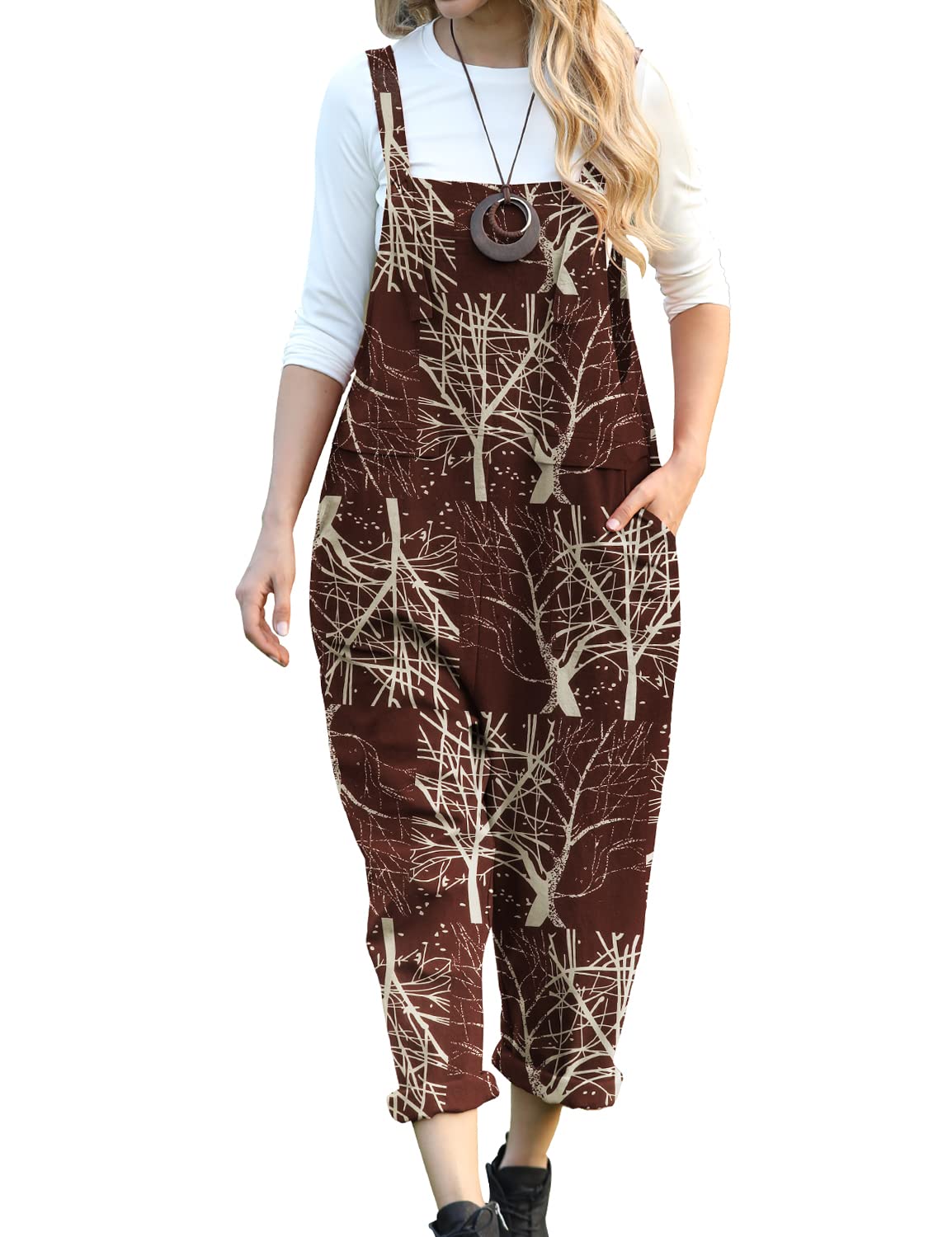 YESNO Women's Casual Loose Bib Overalls - Baggy Jumpsuit with Pockets | Comfortable Long Romper for Everyday Wear, Street Style & Outdoor Activities