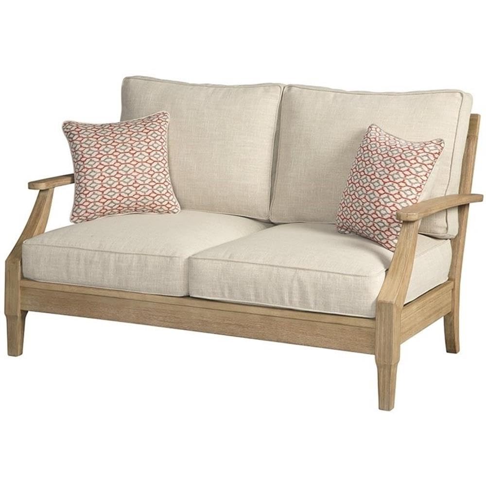 Beige Outdoor Wicker Patio Loveseat - Weather-Resistant Rattan 2-Seater Sofa for Garden, Balcony & Poolside Relaxation