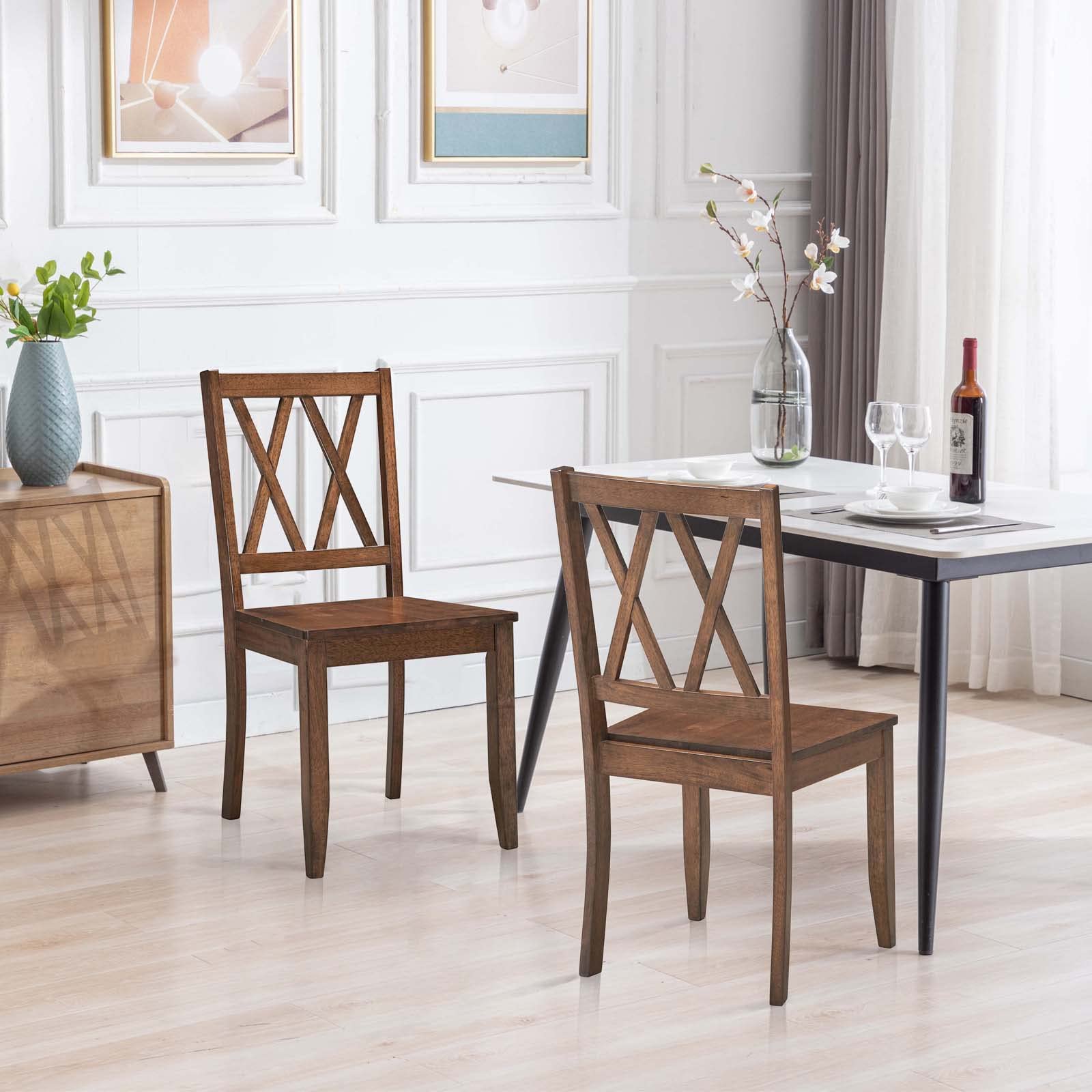 DUHOME 2-Piece Rubber Wood Dining Chairs Set, Cross Back Design, Natural Finish, Walnut Base – Perfect for Home Kitchen, Dining Room, and Breakfast Nook