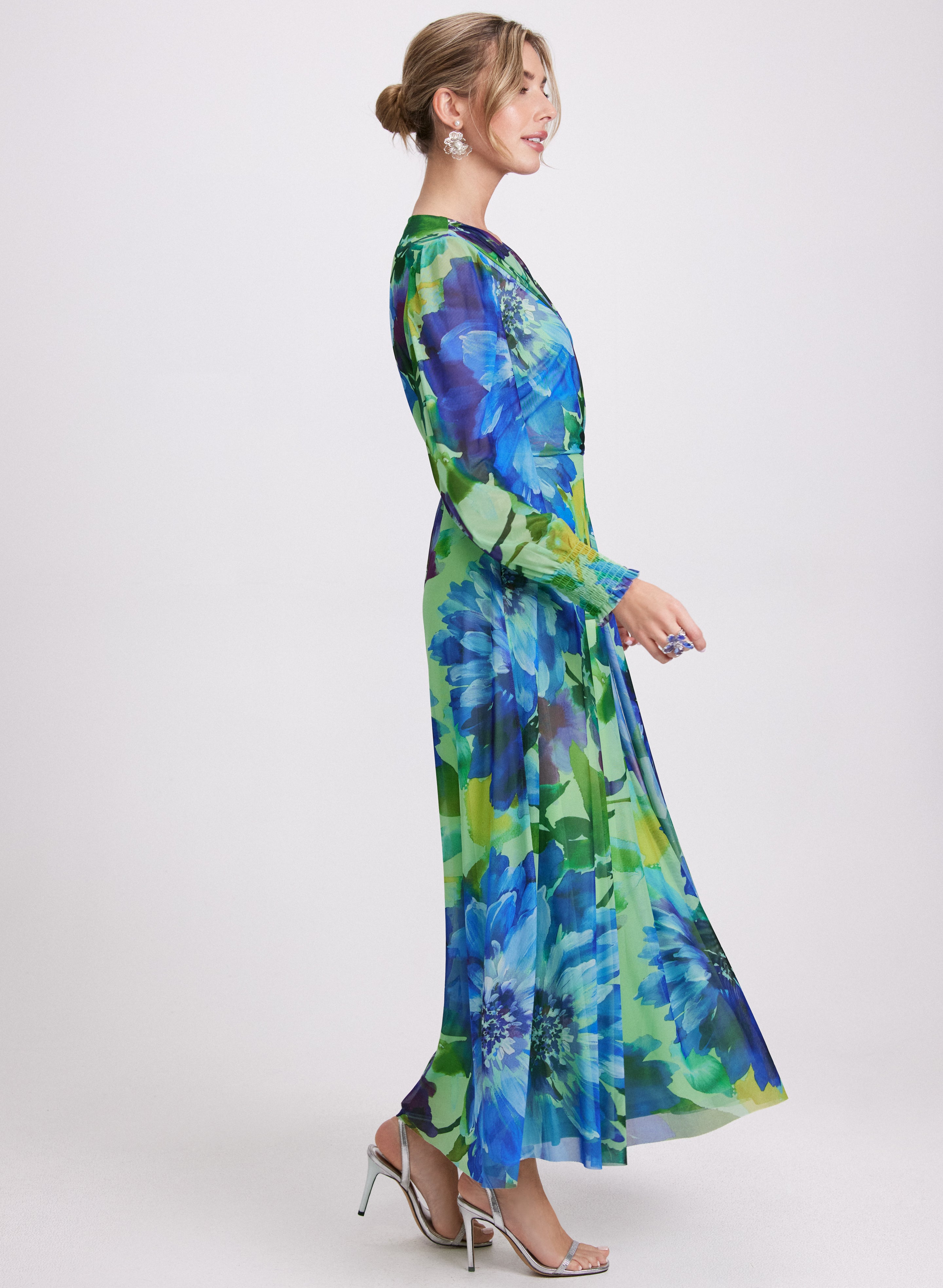 Floral Mesh Dress for Women - Elegant Summer Maxi Dress with Floral Print, Lightweight & Breathable - Perfect for Beach, Party, and Vacation Wear