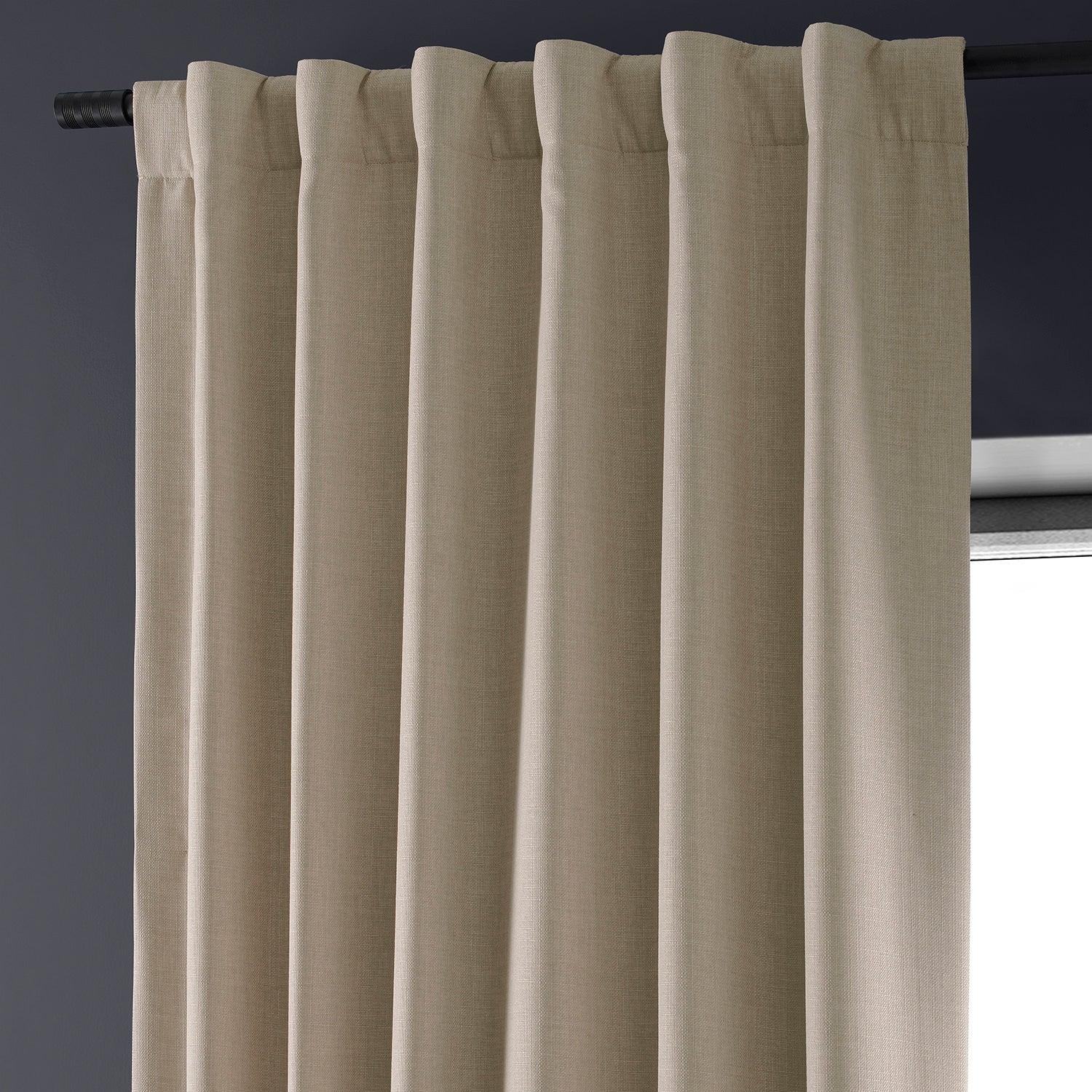 Safari Tan Faux Linen Blackout Curtains for Bedroom & Living Room - Thermal Insulated Room Darkening Drapes for Hotels, Home Decor and Light Blocking Window Treatments