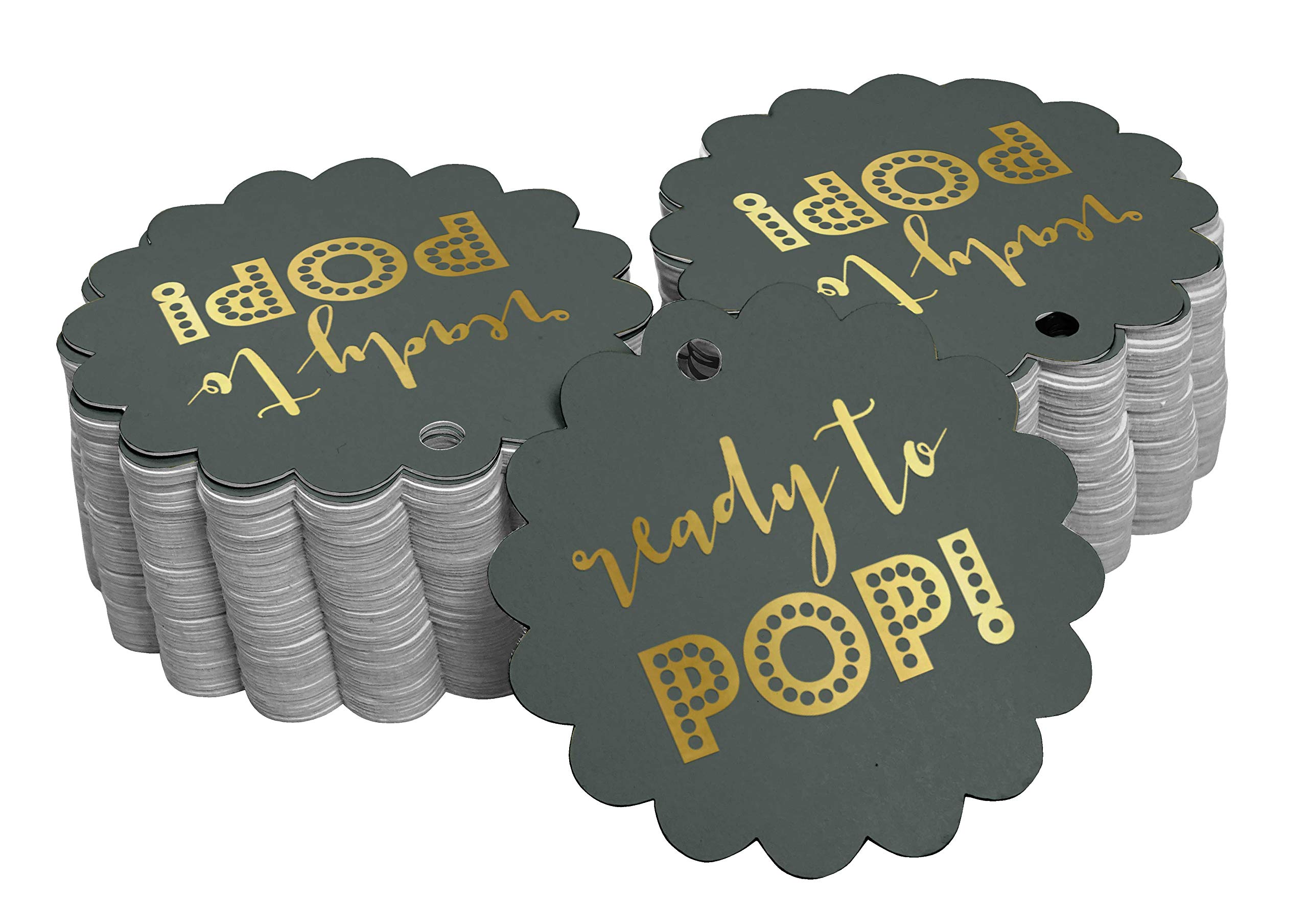 100pcs Real Gold Foil Baby Shower Favor Tags - Ready to Pop Hang Tags for Gender Reveal, Birthday Party Decorations & Wedding Favors