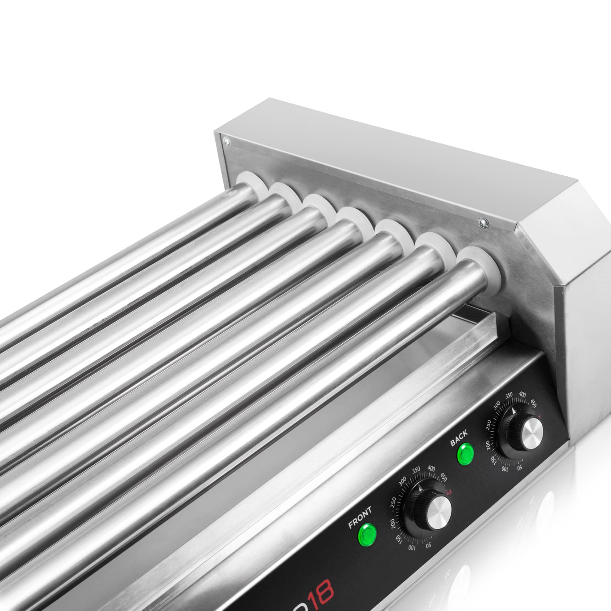 Olde Midway Electric 18 Hot Dog 7 Roller Grill Cooker Machine 900W - Commercial Grade Hot Dog Warmer for Restaurants, Carnivals & Food Trucks - Perfect for Hot Dogs, Sausages & Sandwiches
