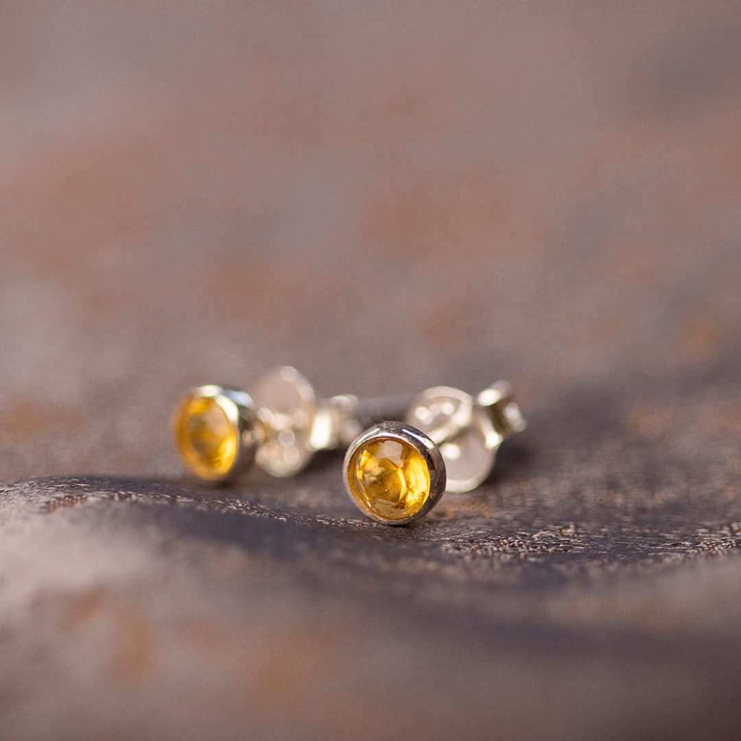 Citrine Mini Stud Earrings in Sterling Silver | November Birthstone Jewelry for Women | Perfect for Gifts, Parties & Everyday Wear