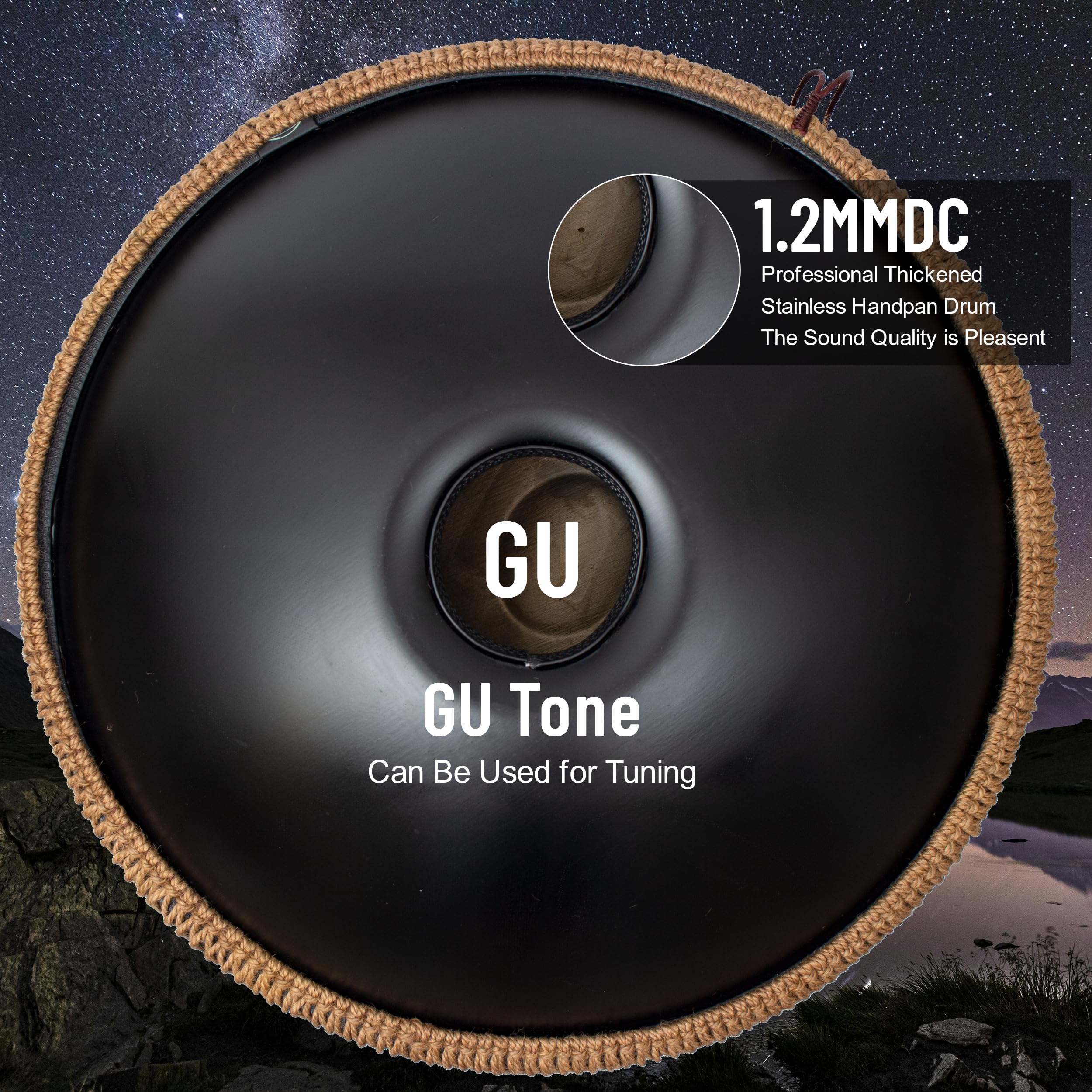22 Inch D Minor Kurd 9 Notes Handpan Drum - 440Hz Steel Tongue Drum for Beginners, Music Therapy & Meditation | Perfect for Outdoor Performances, Yoga Sessions & Sound Healing (Black)