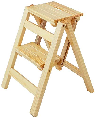 KAZUP Foldable Step Stool for Kitchen, Home, Dining Room - Lightweight Multi-Purpose Ladder Stool for Adults, Kids - Perfect for Reaching High Shelves, Organizing Cabinets, Home Decor (Natural Wood)