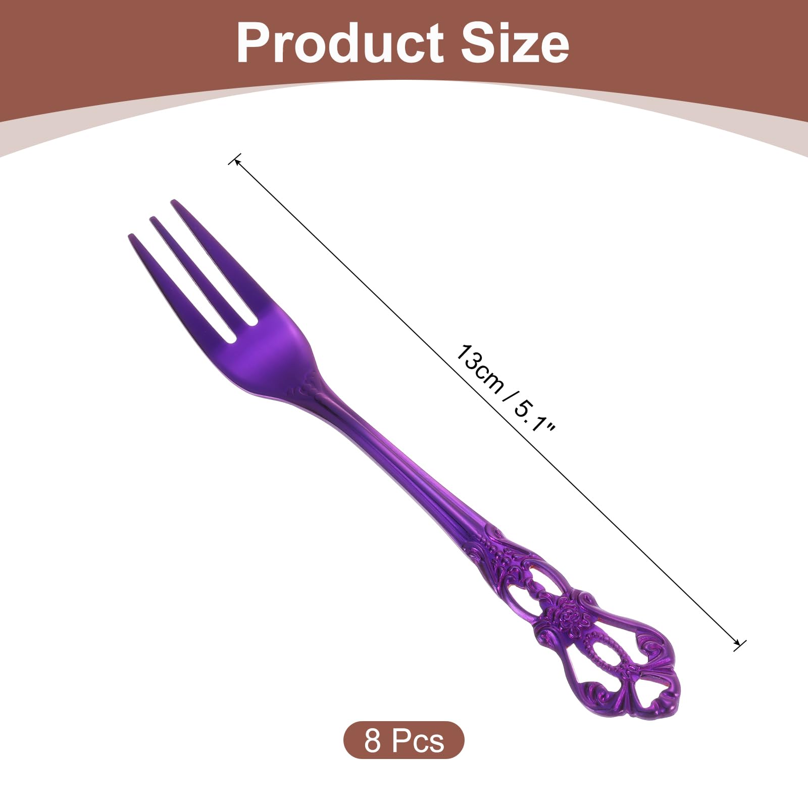 8 Pack Stainless Steel Salad Forks - 5.1 Inch Mirror Polished Dessert Forks, Dishwasher Safe Small Forks for Cakes, Fruits, Cocktails - Perfect for Parties, Weddings & Fine Dining (Purple)