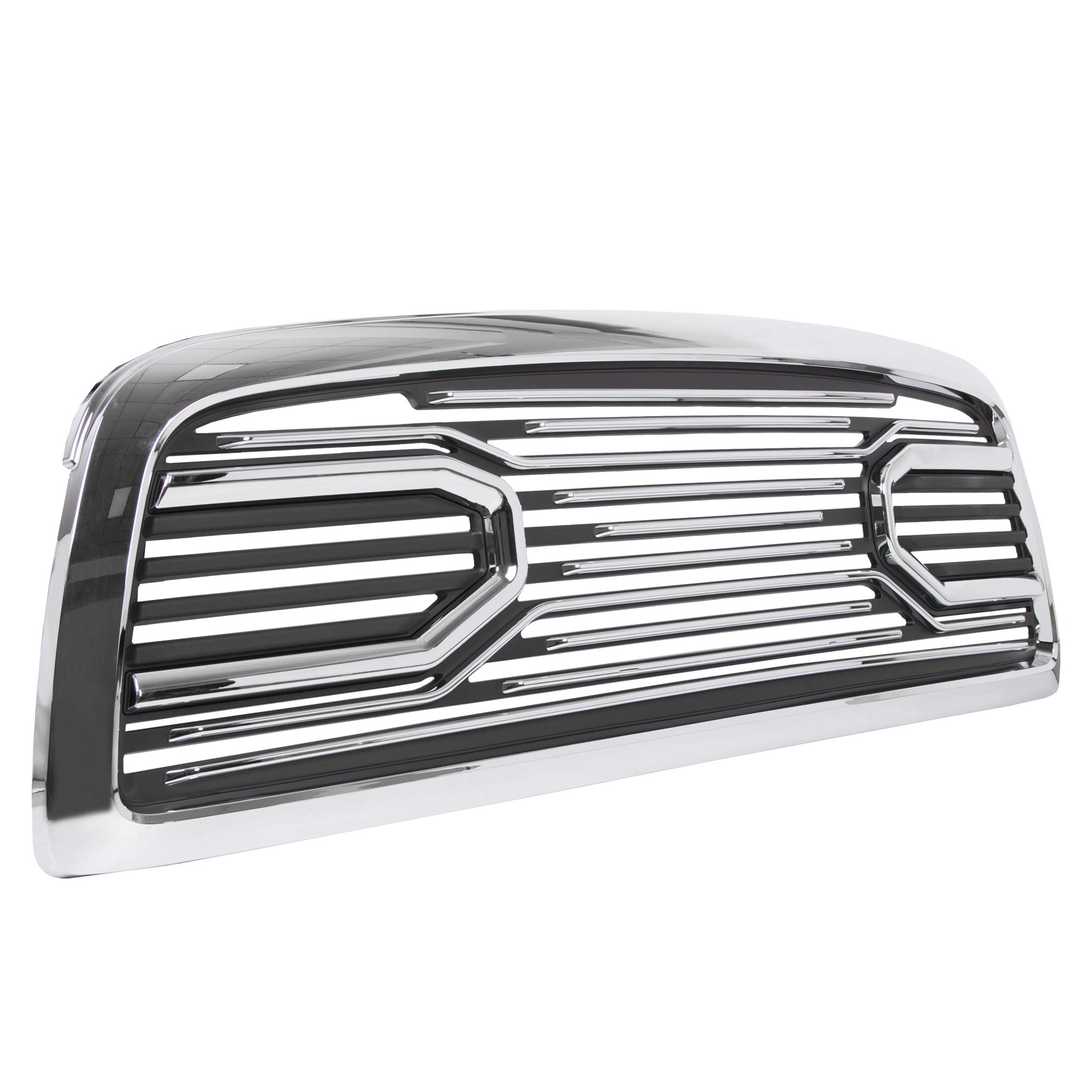 ECOTRIC Chrome Front Bumper Grill Replacement for 2009-2012 Dodge Ram 1500 | Hood Grille Shell Without Lights | Perfect for Off-Roading & Truck Customization