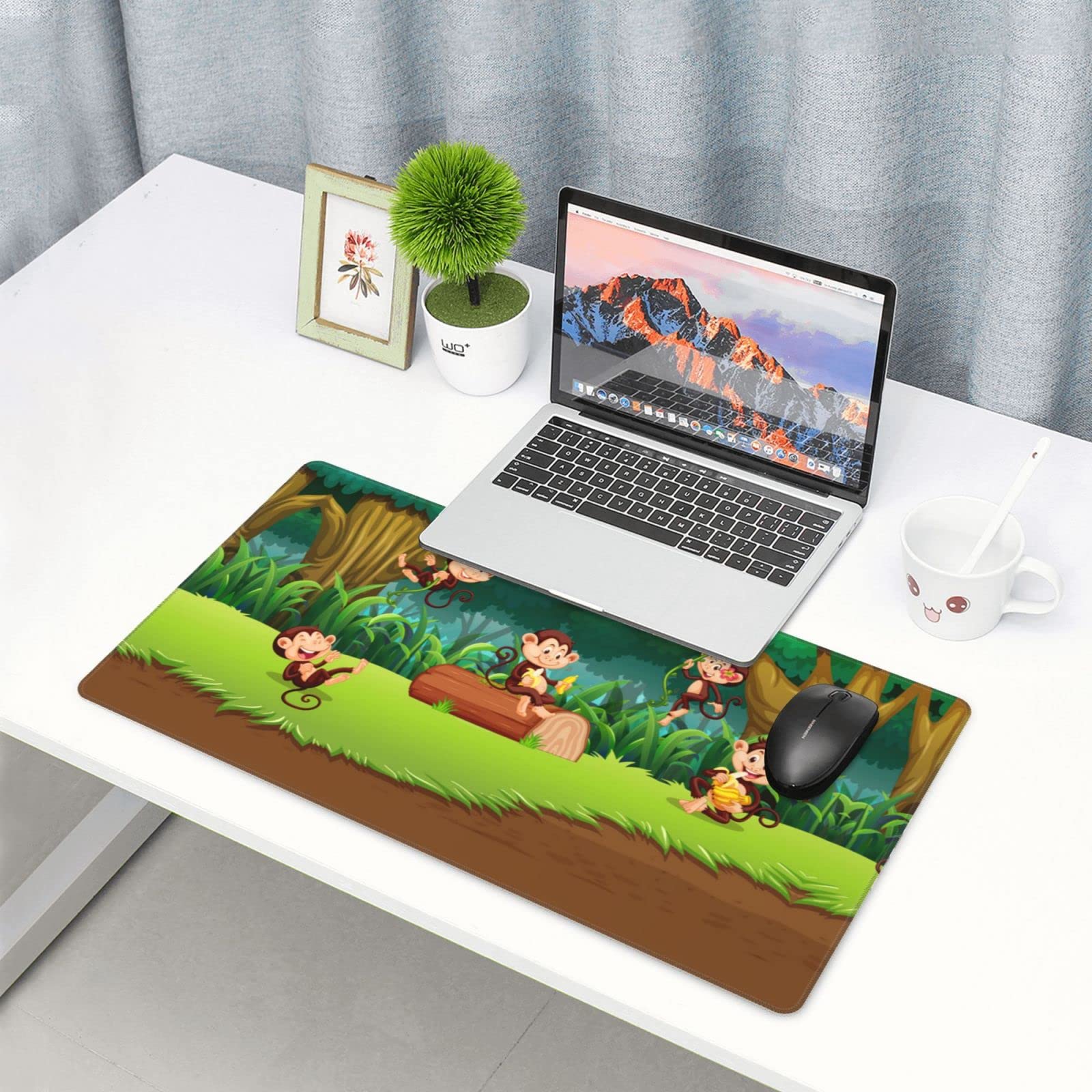 Cute Monkey Mouse Pad - Large Extended Rubber Desk Pad (29.5x16 inches) for Keyboard & Mouse - Perfect for Office, Gaming & Home Computer Workstations