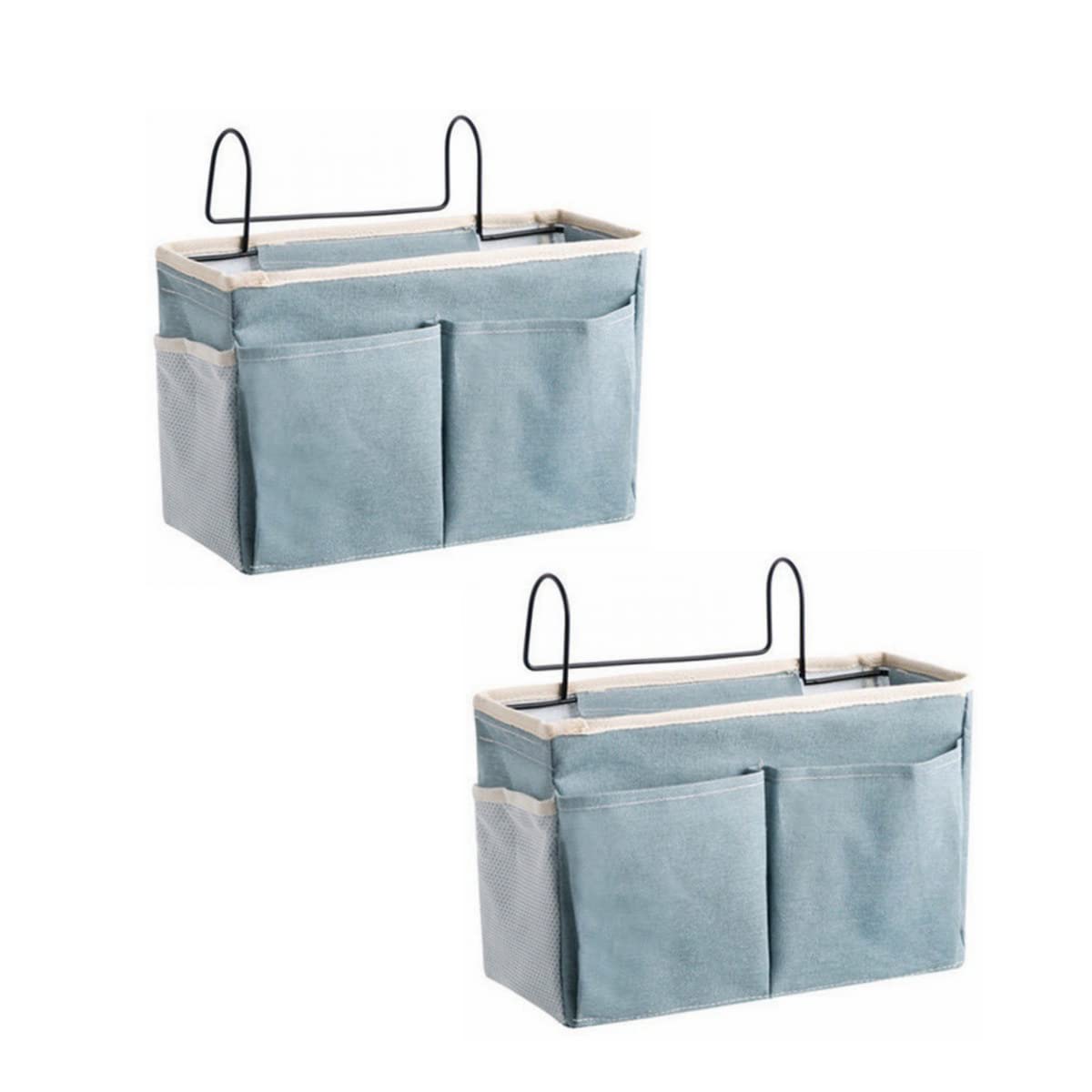 Haoun 2-Pack Hanging Bedside Organizer - Storage Bag Holder for Dorm Rooms, Hospital Beds & Baby Cribs (Grey Blue) - Perfect for Small Space Organization in College Dorms, Nursing Homes & Nurseries