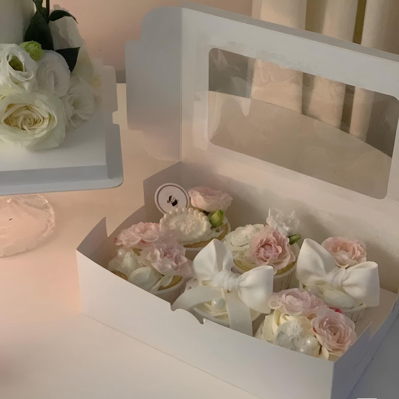20pcs White Cookie Boxes with Window - Gift Pastry Boxes for Donuts, Bread & Holidays