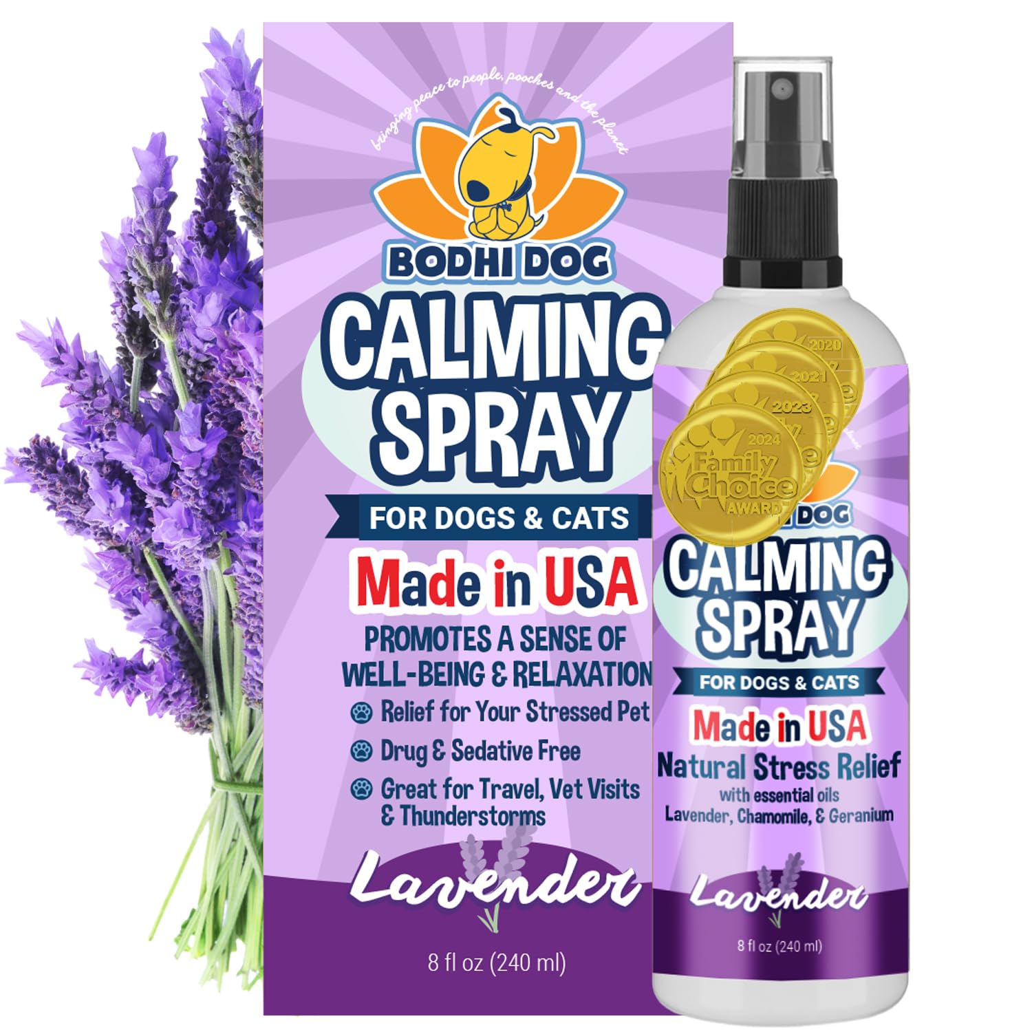 Bodhi Dog Natural Calming Spray for Dogs - Soothing Lavender Scent Pet Anxiety Relief - Made in USA - 8 Fl Oz - Perfect for Grooming, Travel, Fireworks, Vet Visits & Thunderstorms