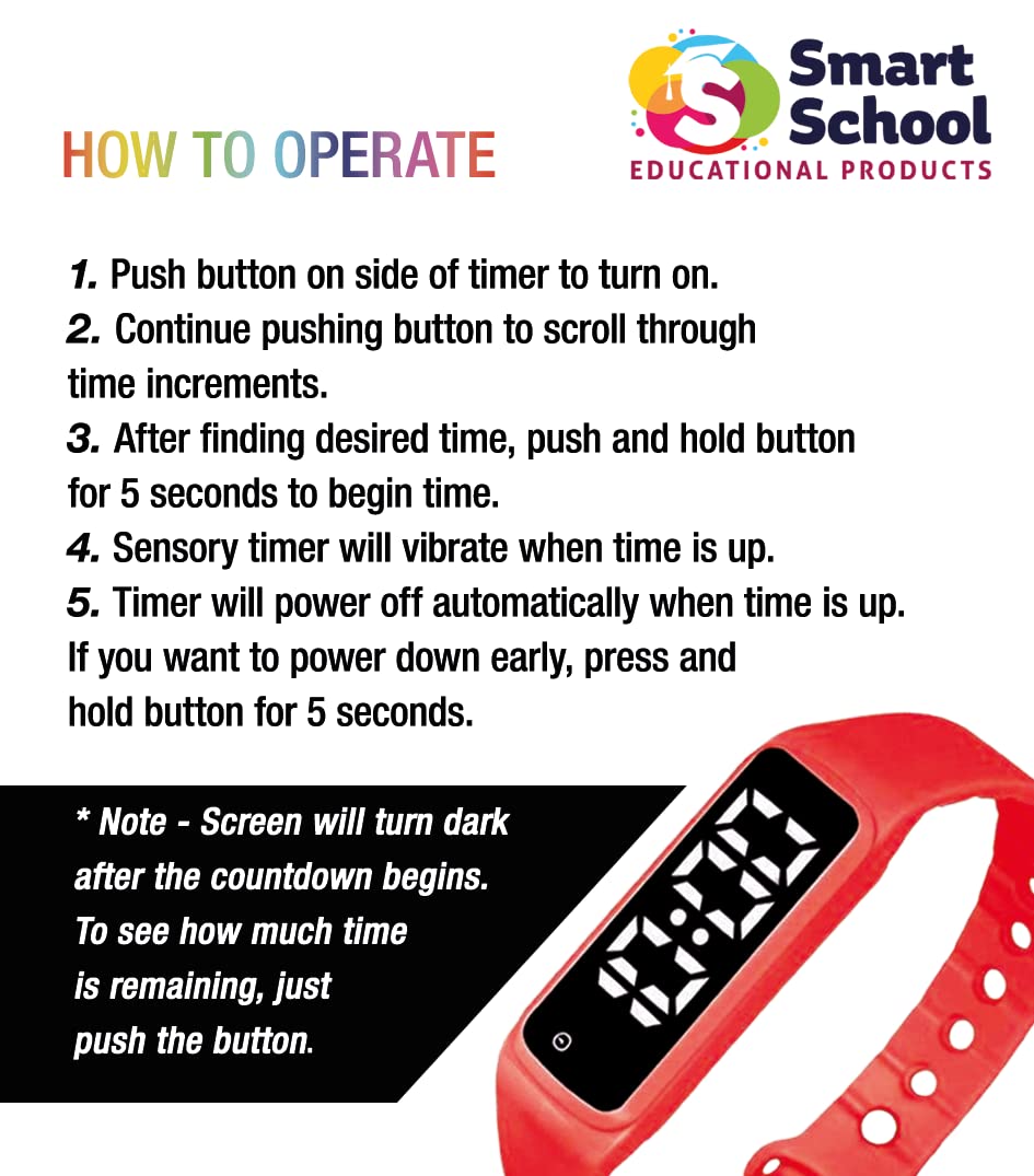 Sensory Timer Watch for Kids - Silent Alarm Clock Wristband with Countdown Function - Perfect for Classroom, Study Time & ADHD Focus Aid (Black)