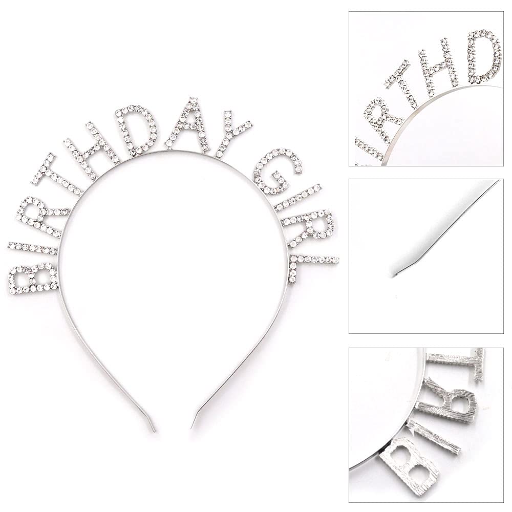 Birthday Girl Sash & Rhinestone Headband Set - Sparkling Birthday Party Accessories for Women (Silver Glitter/Black) - Perfect for Bachelorette Parties, Birthday Celebrations & Special Occasions