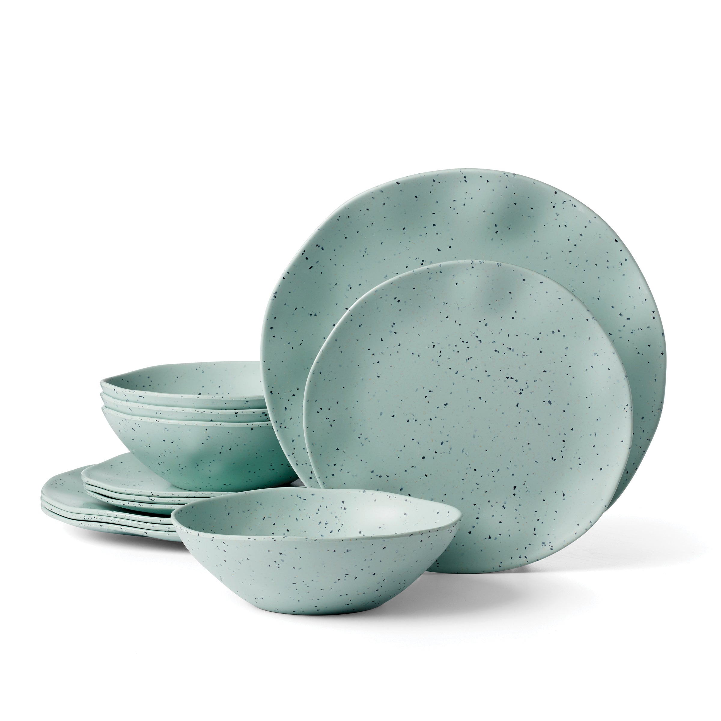 Stylish Terrazzo Melamine 12-Piece Dinnerware Set in Mint - Durable & Lightweight for Outdoor Dining, Picnics, and Everyday Use