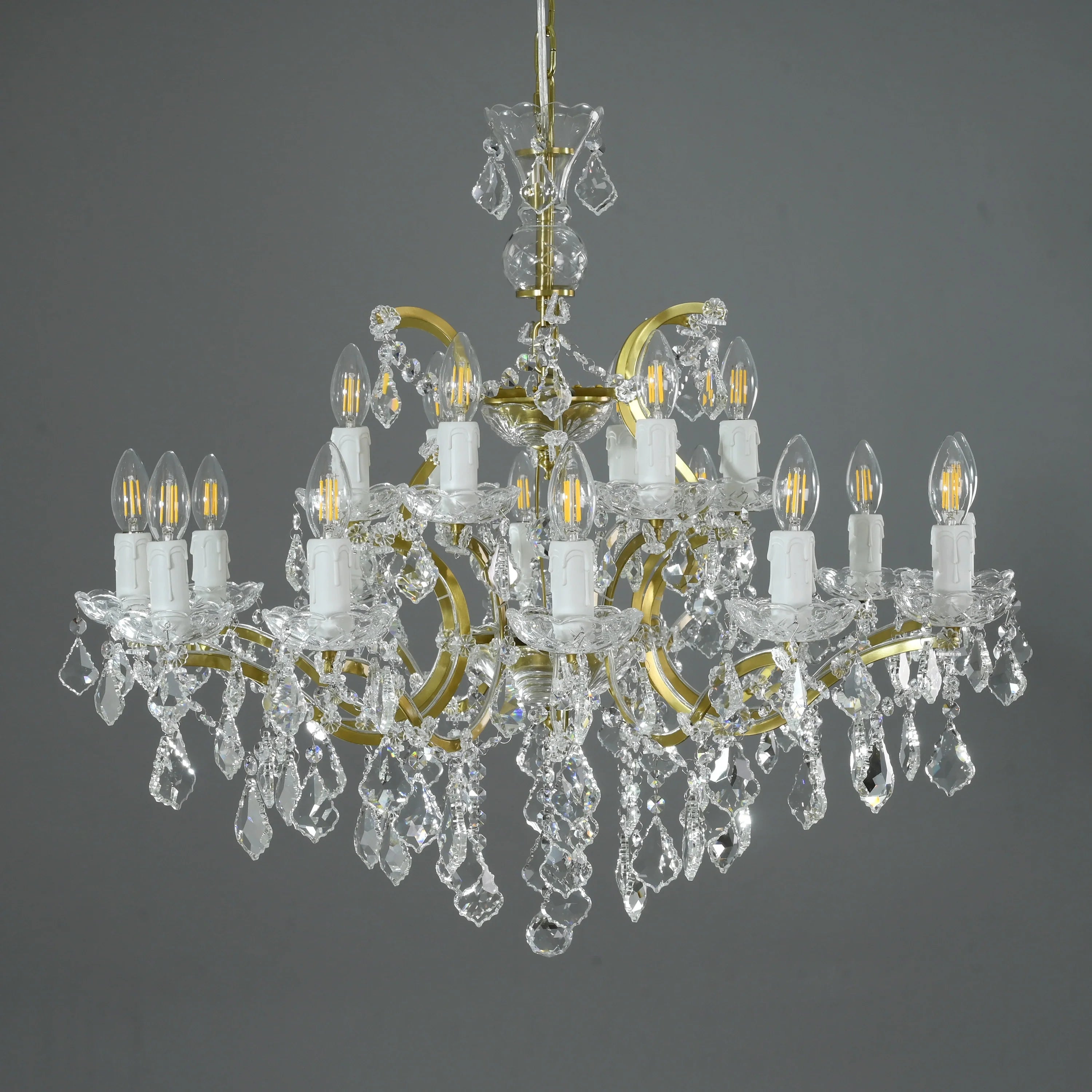 19th Century Rococo Style Iron and Crystal Round Chandelier - 33 Inch Antique Lighting Fixture for Dining Room, Foyer, or Ballroom Decor