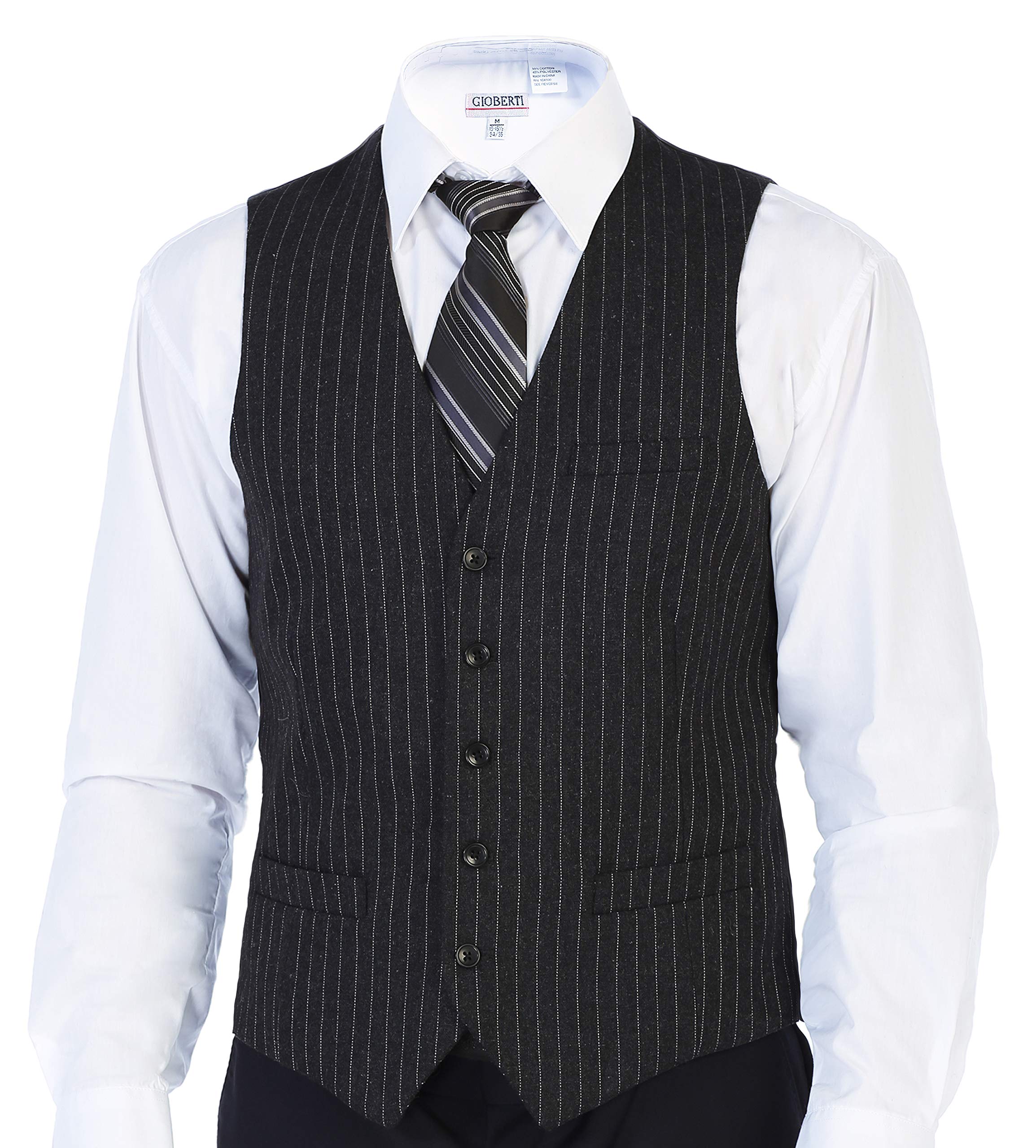 Gioberti Men's 5-Button Wool Blend Tweed Pinstripe Vest for Formal Wear | Business Suit, Wedding, Office & Special Occasions