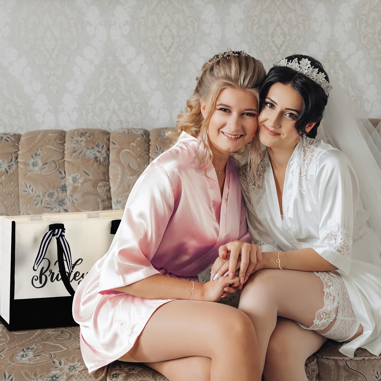 14 Pcs Bridal Party Gift Box Set - Satin Robe, Canvas Tote Bag, Stainless Steel Glasses & Slippers - Perfect Wedding Party Favors, Bachelorette Gifts & Bridesmaid Proposal Ideas