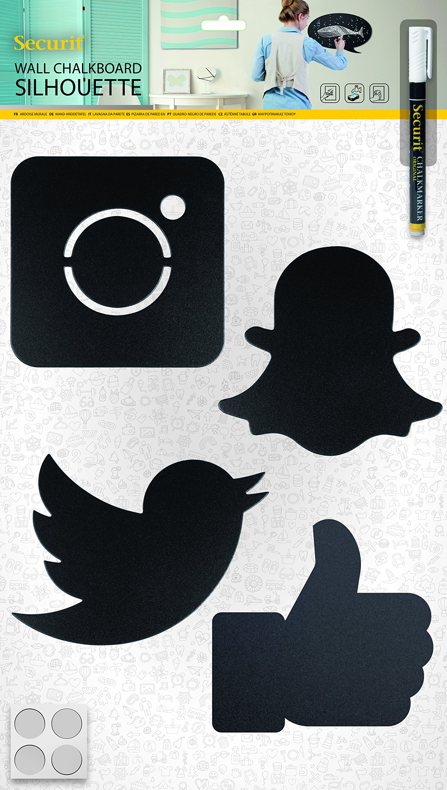 Securit Silhouette Social Media Chalk Board - 53 x 31 x 1 cm Black Frame - Perfect for Cafes, Restaurants, and Retail Signage