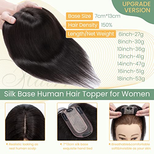 Clip in Human Hair Topper with Silk Base - Natural Looking Hairpiece for Thinning Hair - Perfect for Daily Wear, Special Occasions & Styling