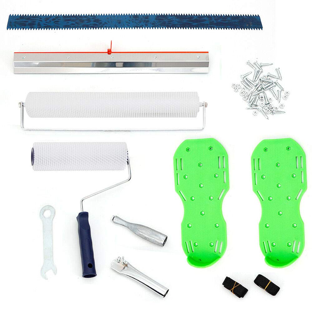 Self-Leveling Cement Tool Kit - Epoxy Floor Roller Kit with Roller Brush, Floor Construction Spike Shoes & Self-Leveling Rake for Smooth Concrete Floors | Perfect for DIY Home Renovation, Garage Flooring & Commercial Construction Projects