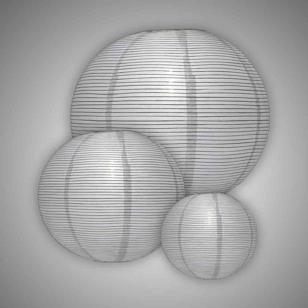 12/14/16 Inch White Fine Line Premium Parallel Ribbing Paper Lanterns - Extra Sturdy Hanging Decor (3 Pack) for Wedding, Party, Home & Garden Decoration