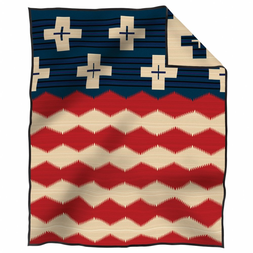PENDLETON Brave Star Blanket - Red, White & Blue Plaid Wool Blanket for Adults - Cozy Camping, Picnic & Home Decor Throw - One Size