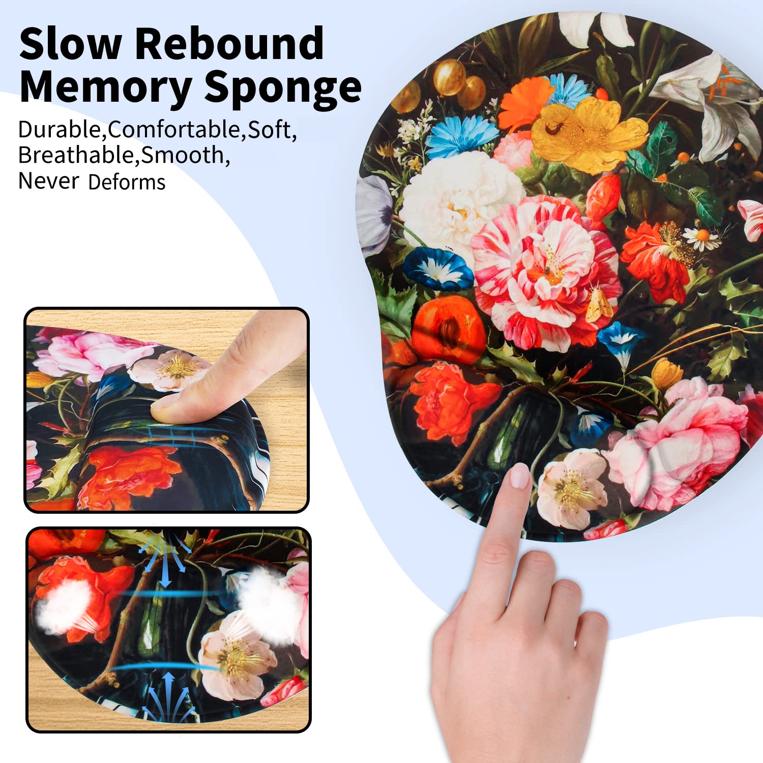 Ergonomic Mouse Pad with Wrist Support - Comfortable Cute Mouse Pad for Home Office, Gaming & Working - Non-Slip PU Base for Pain Relief (Vase Design) - Perfect for Long Hours Computer Use & Wrist Comfort