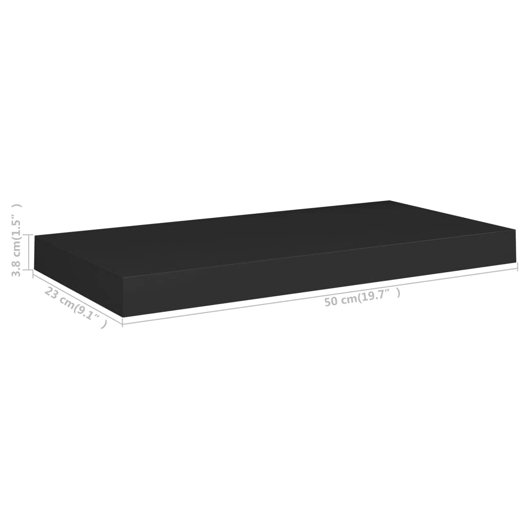 Modern Floating Wall Shelf Set - Black MDF Wall Mounted Display Shelves (19.7
