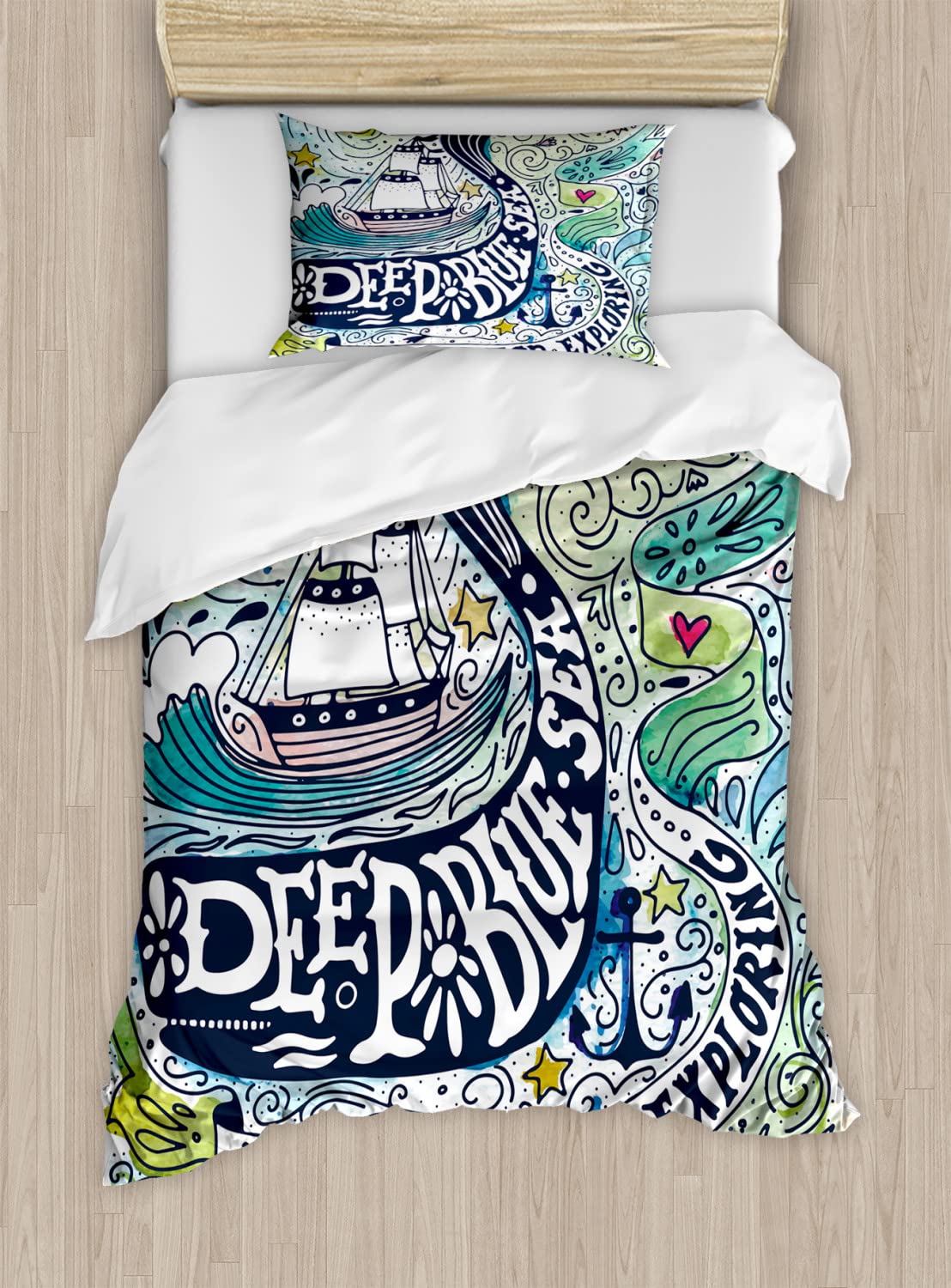 Ambesonne Whale Duvet Cover Set - King Size 2-Pack with 4 Pillowcases | Ocean Wave & Palm Tree Design in Blue & Pink | Perfect for Beach Themed Bedrooms & Coastal Home Decor