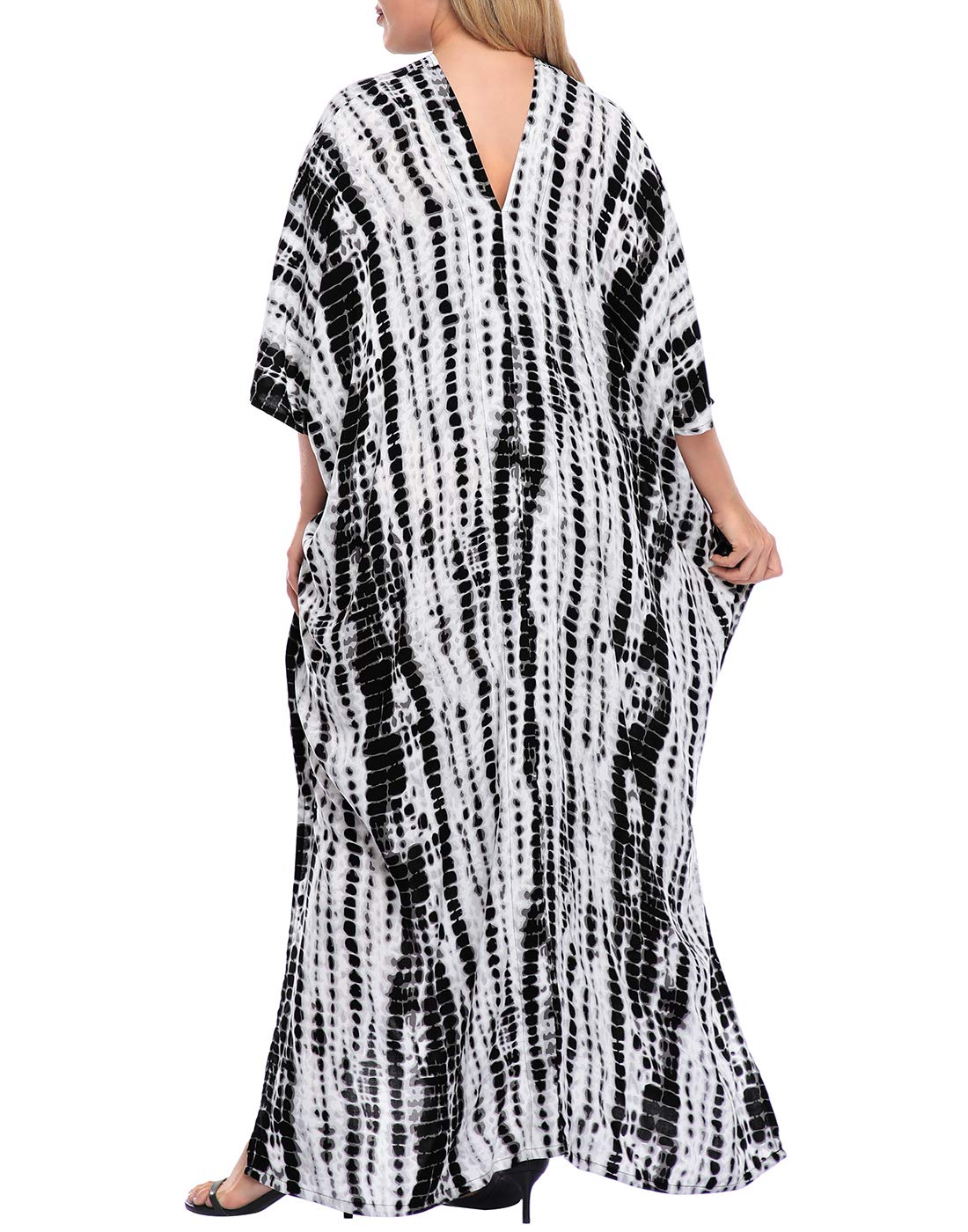 HDE Women's UPF 30+ Oversized Kaftan Dress - V Neck Long Maxi Swim Cover Up for Plus Size, Beach Vacation & Poolside Relaxation