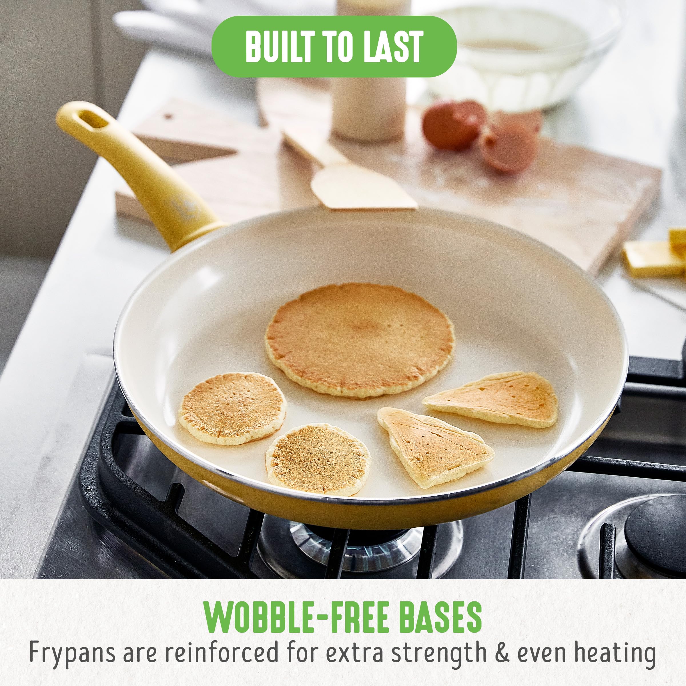 GreenLife Soft Grip 16-Piece Non-Toxic Cookware Set | PFAS-Free Ceramic Nonstick Pots & Pans | Frying Pan, Saucepan, Saute Pan with Glass Lids | Stay-Cool Handles, Wobble-Free Base | Dishwasher & Oven Safe | Perfect for Healthy Cooking & Family Meals | Vibrant Yellow