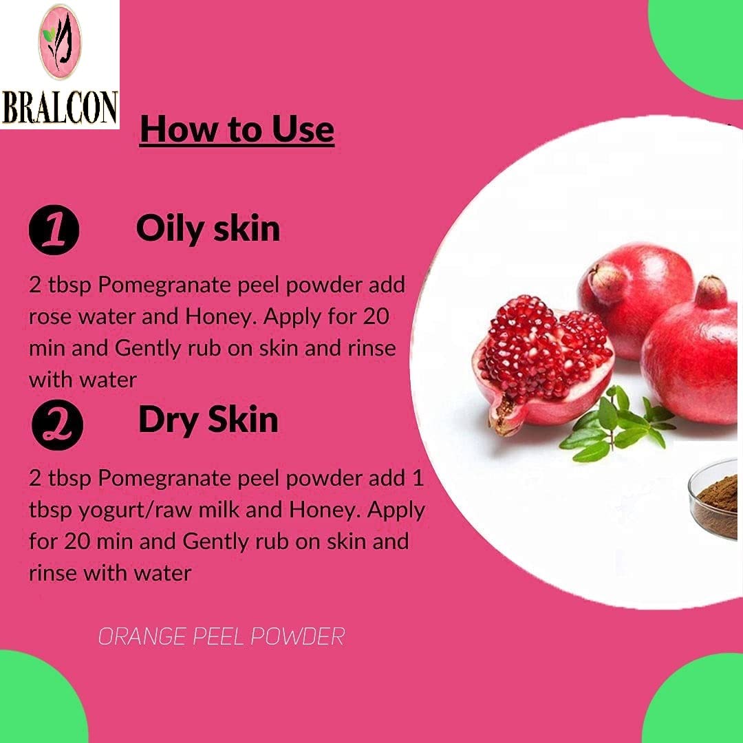 BRALCON Organic Pomegranate Peel Powder & Lemon Peel Powder Combo - 200g (100g x 2) | Natural Skin Care for Face Masks, Hair Treatment & DIY Beauty | Brightening, Exfoliating & Nourishing | Perfect for Homemade Spa, Acne Treatment & Glowing Skin Routine