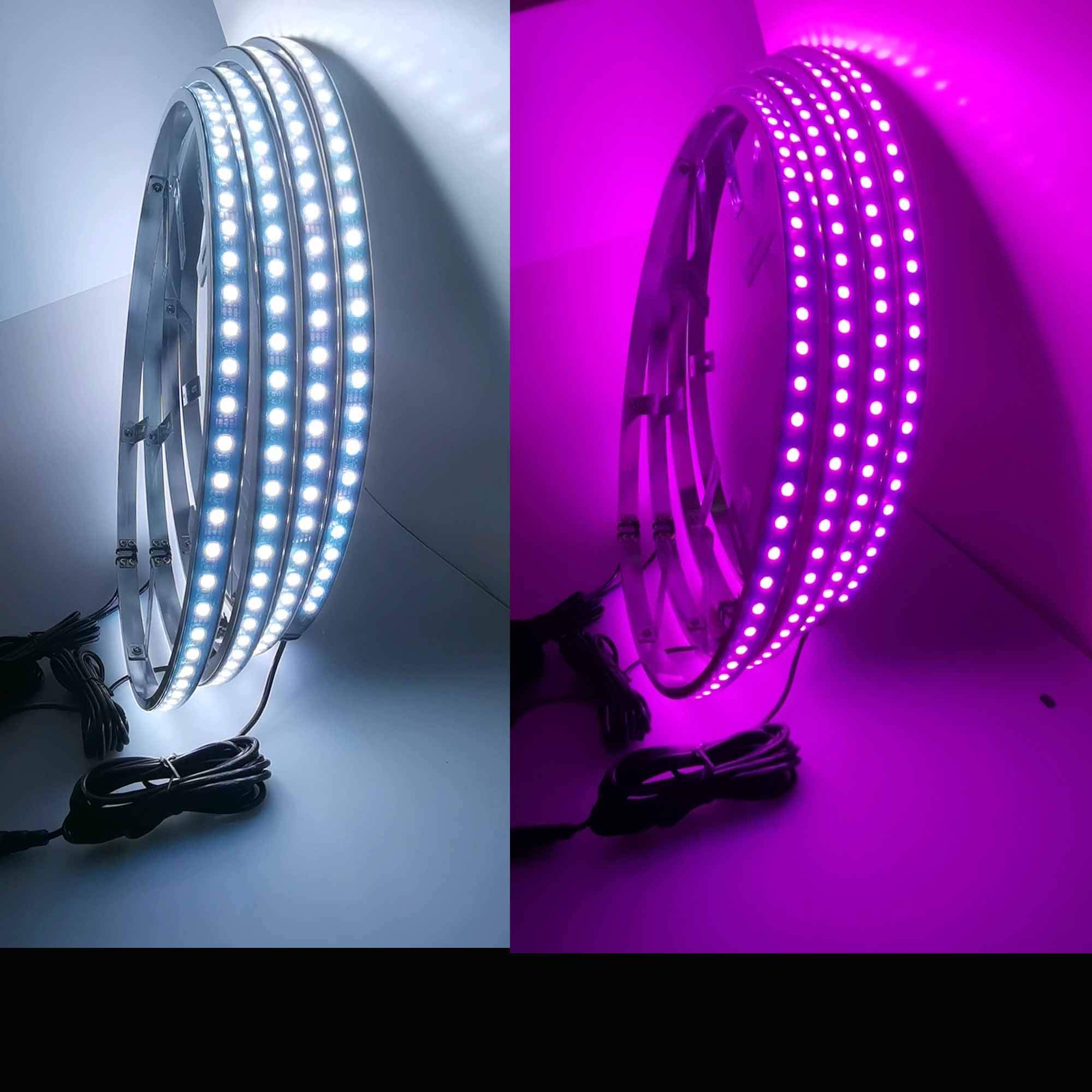 4Pcs 15.5in RGBW Wheel Ring Lights with Braking Function - IP68 Waterproof LED Rim Lights for Trucks, Cars, Pickups & SUVs - APP & RF Remote Control - Perfect for Off-Roading, Car Shows & Night Driving