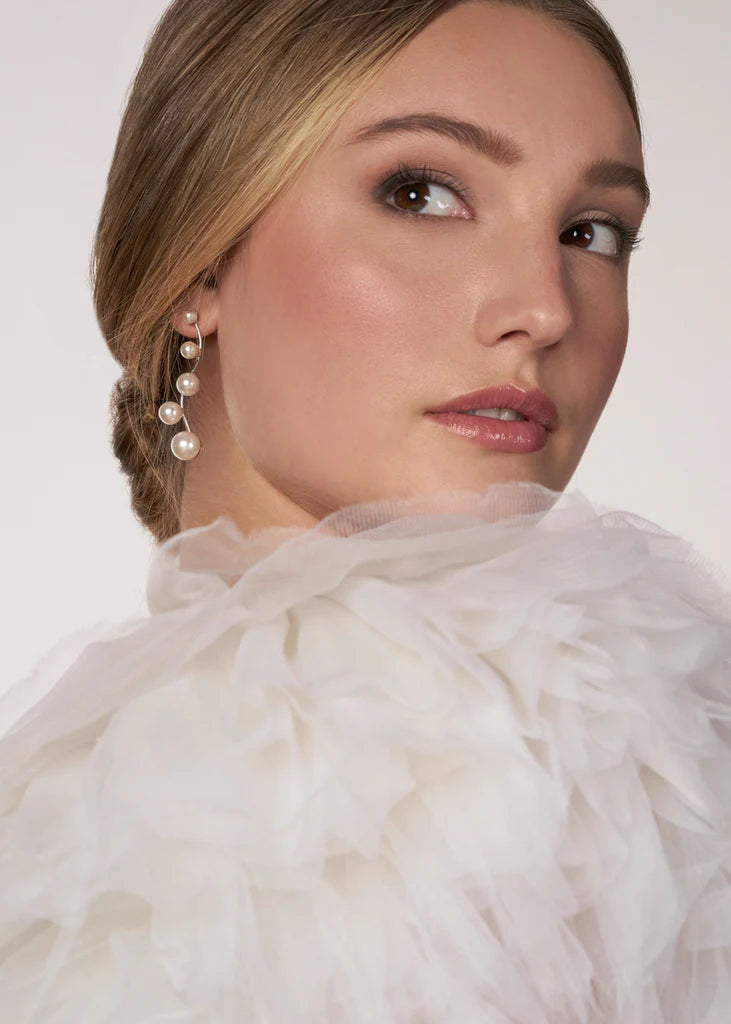 Elizabeth Bower Pearlette Drop Short Earrings in Rhodium Silver - Elegant Dangle Earrings for Women, Perfect for Parties, Weddings & Everyday Wear