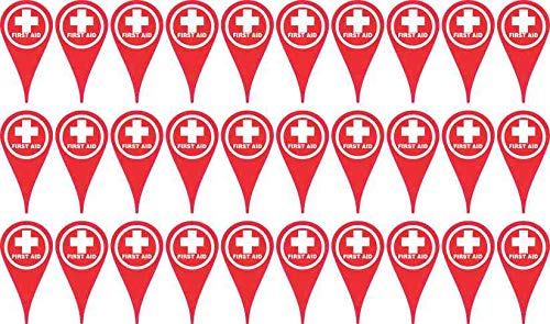 First Aid Map Pointer Vinyl Stickers - 30 Pack (0.25x1 inch Each) - Waterproof, Durable for Medical Kits, Emergency Maps & Outdoor Adventures