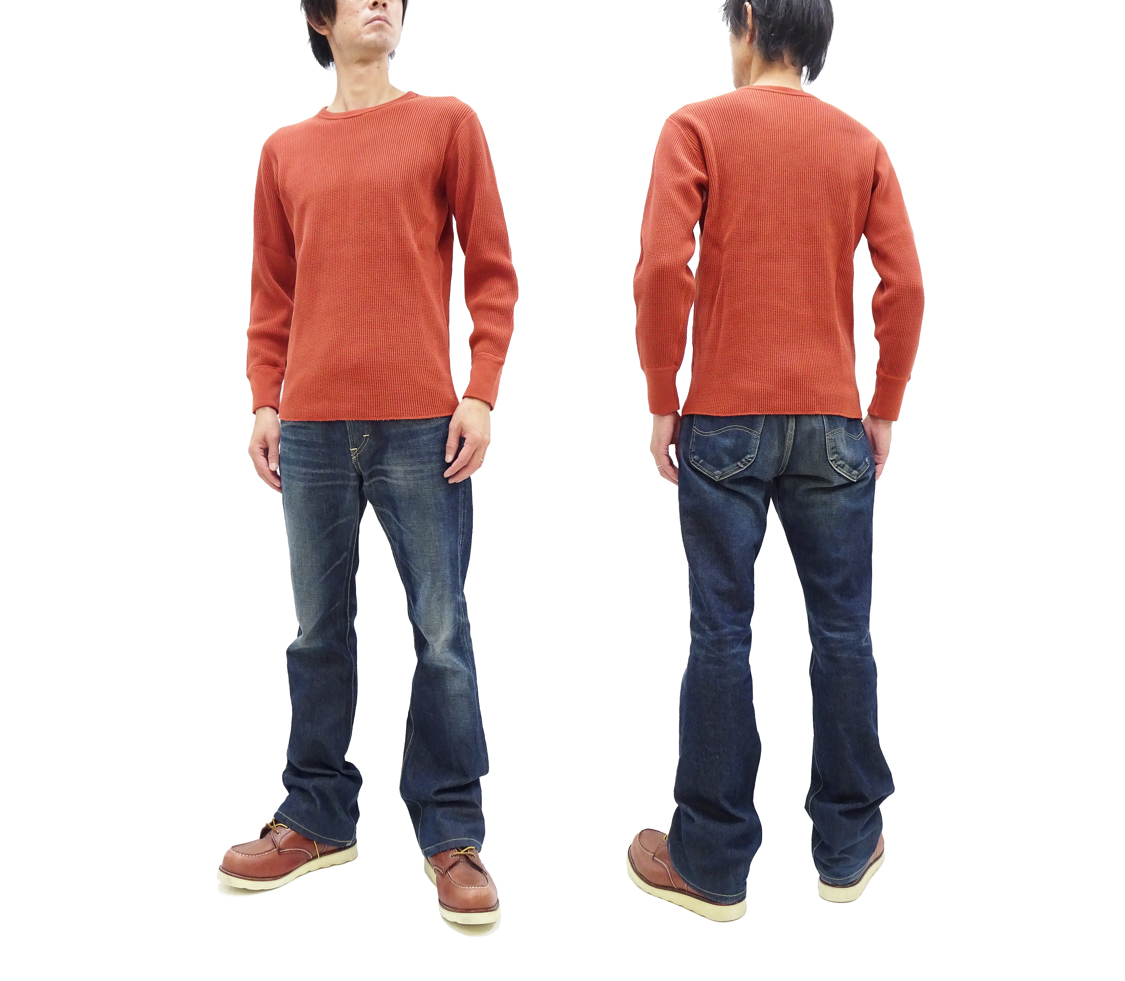 Studio D'artisan Men's Waffle Knit Thermal T-Shirt - Heavyweight Long Sleeve Crew Neck Casual Tee in Burnt Sienna (Deep Red Brown) | Warm Winter Layering & Outdoor Activities