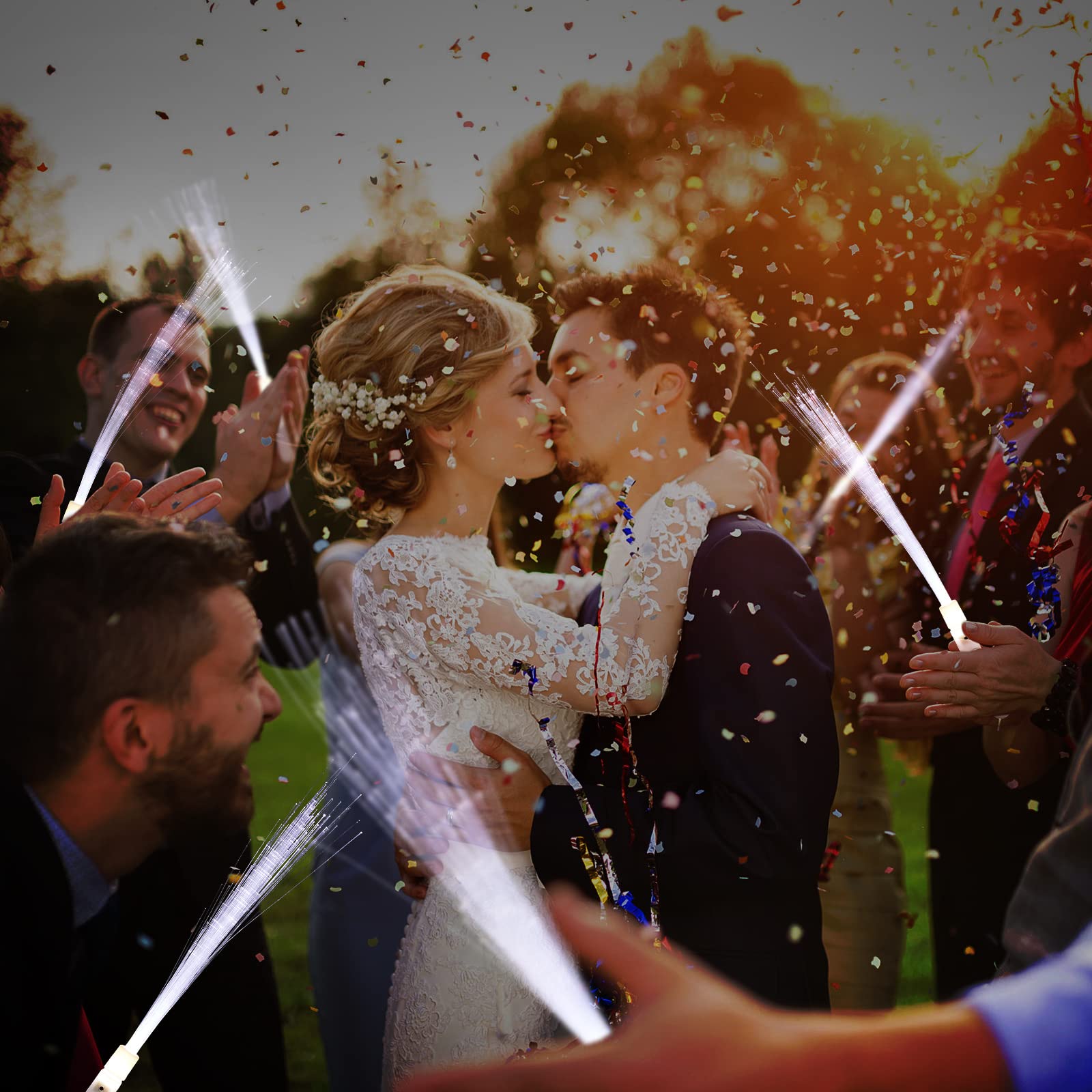**80-Pack 14-Inch Fiber Optic LED Magic Wands - White Glow Sticks with 3 Light Modes for Weddings, Bridal Showers, Birthdays & Dark Parties | Flashing Sparklers for Dance Performances & Nighttime Celebrations**